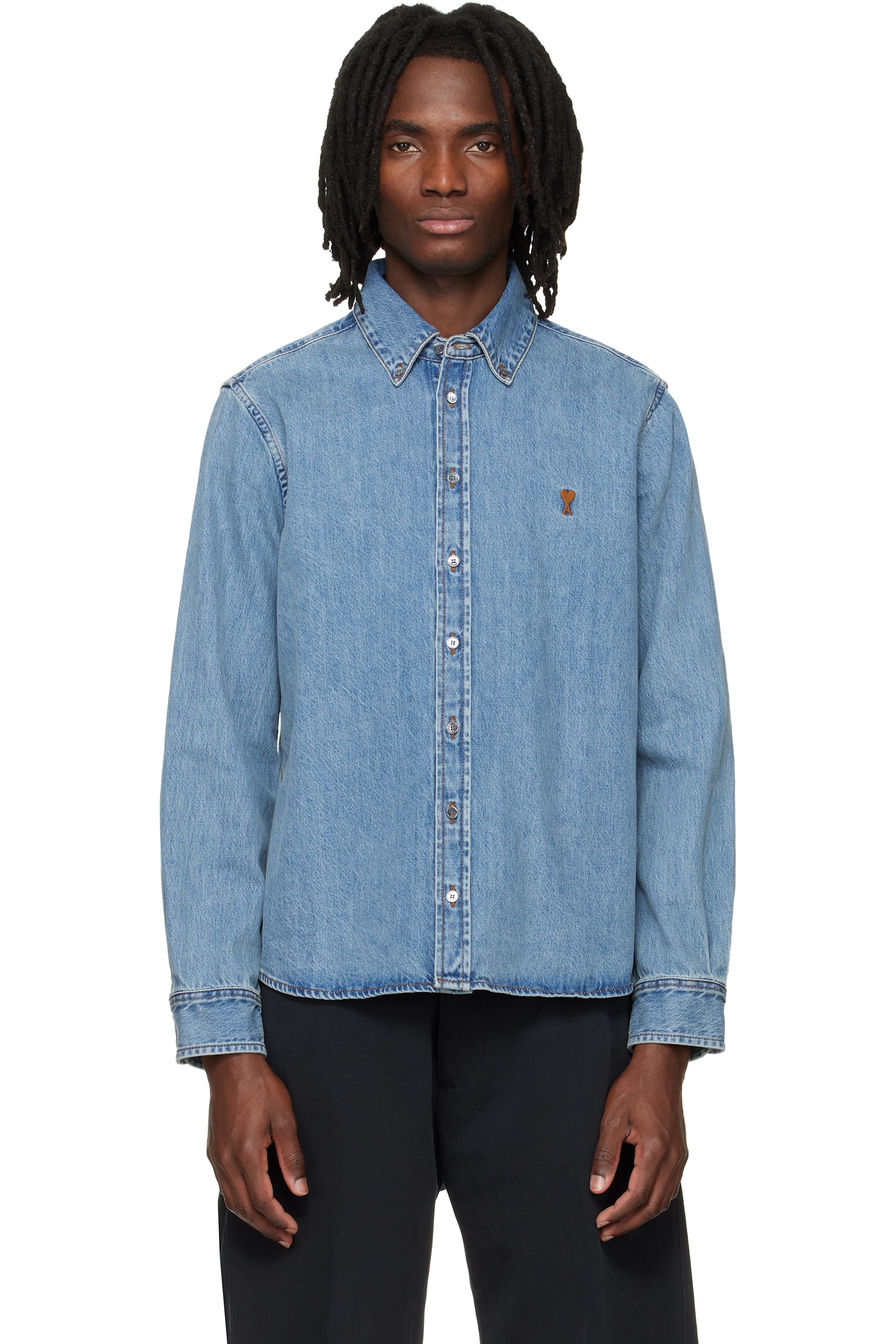 AMI Paris - Blue Cotton Ami De Coeur Denim Shirt