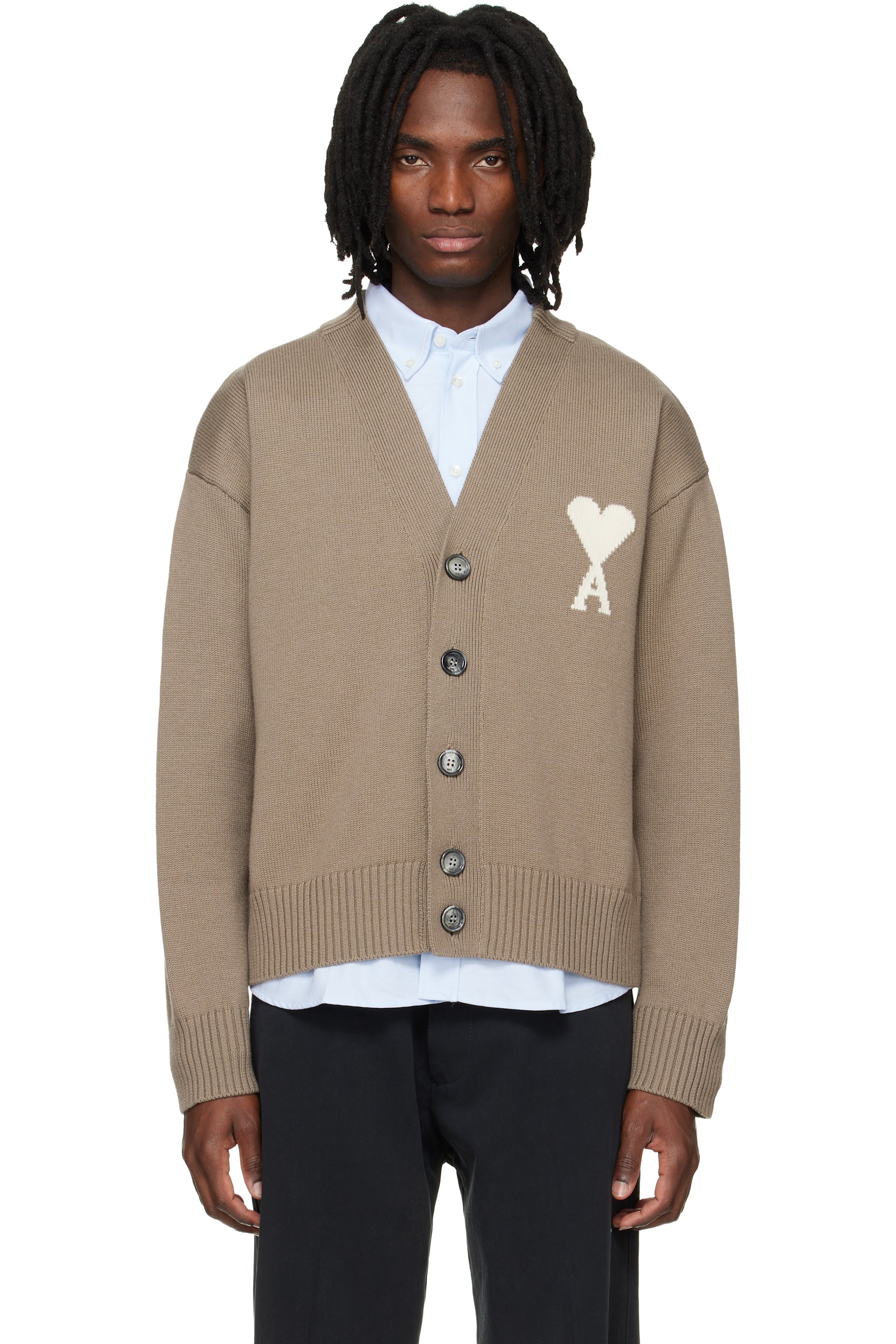 AMI Paris - Beige Wool Ami de Coeur Cardigan