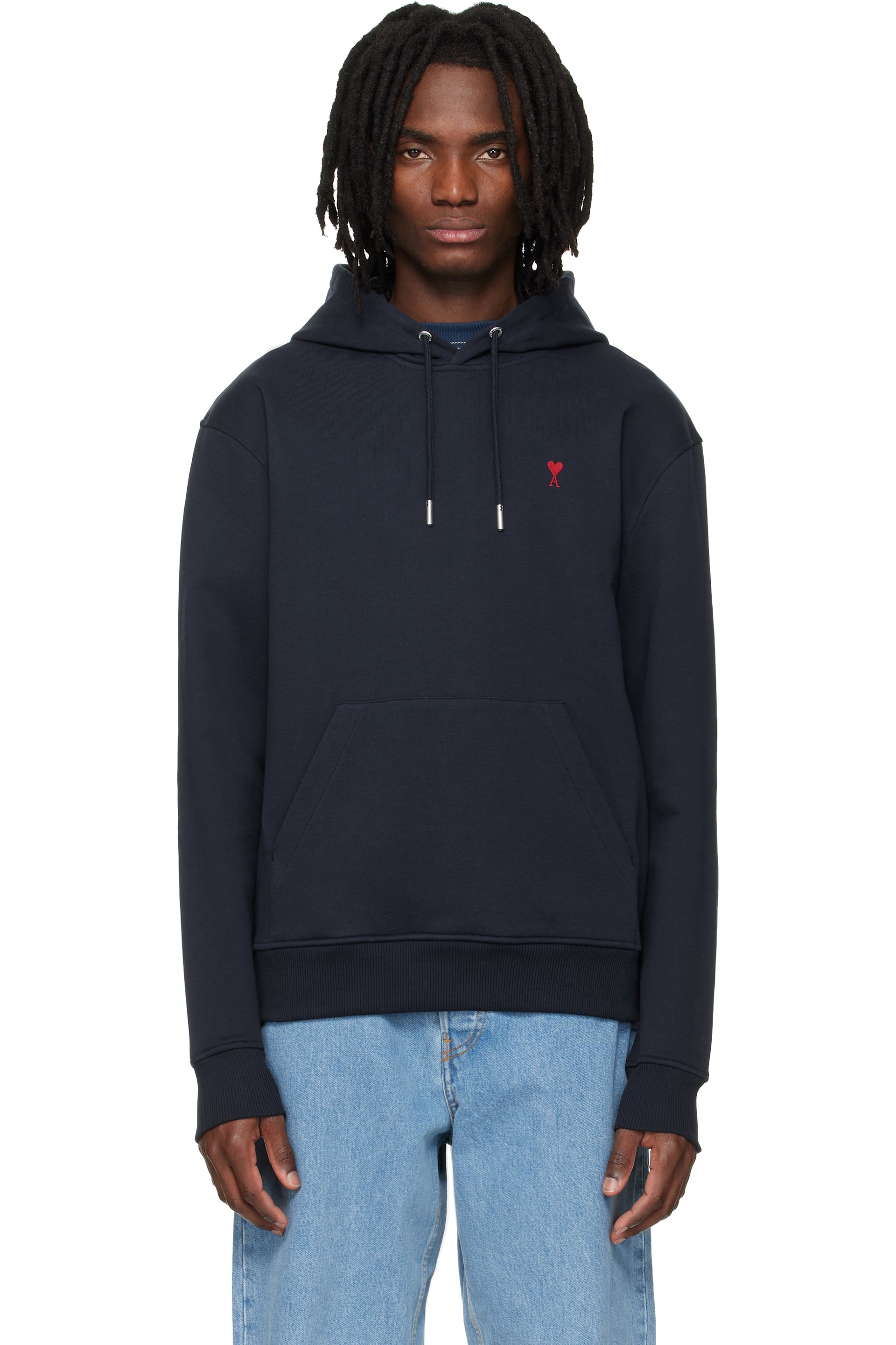 AMI Paris - Navy Cotton Ami de Coeur Hoodie