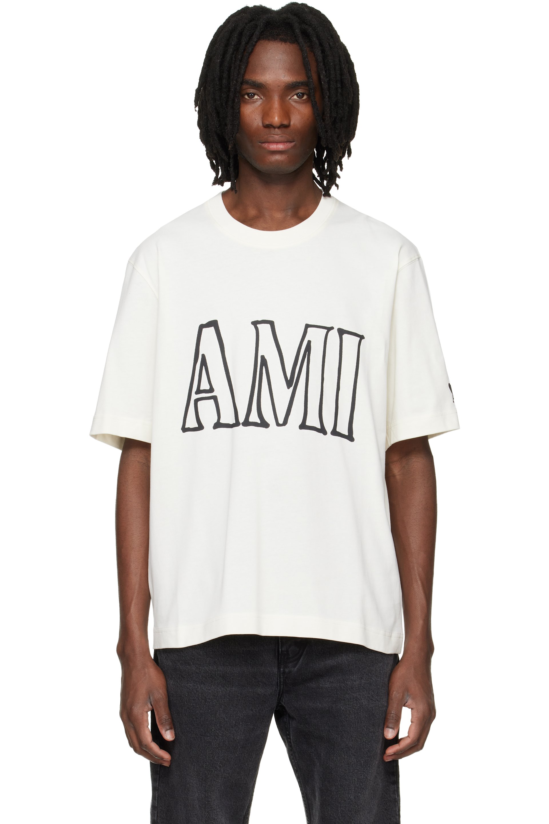 AMI Paris - Off-White Cotton Ami Paris Print T-shirt