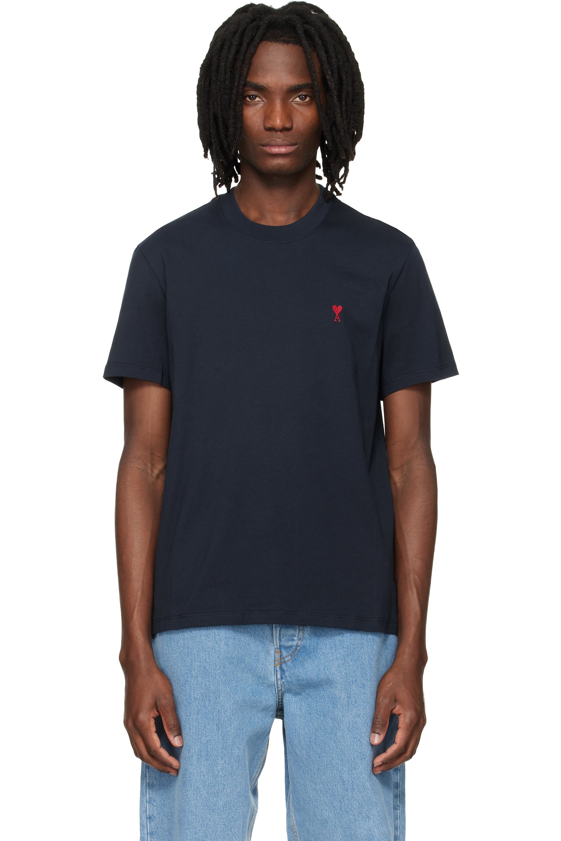 AMI Paris - Navy Cotton Red Ami de Coeur T-shirt