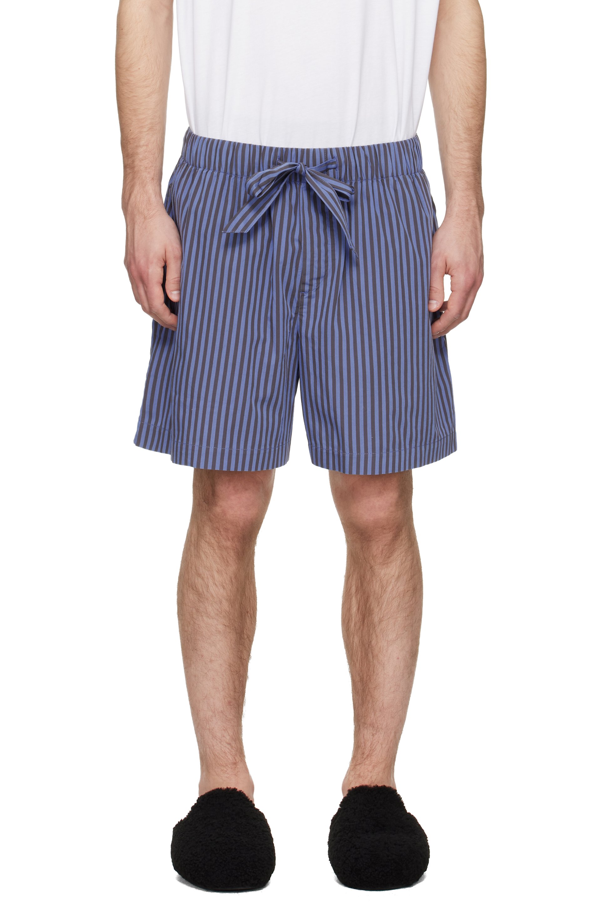 Tekla - Navy & Brown Poplin Pyjama Shorts