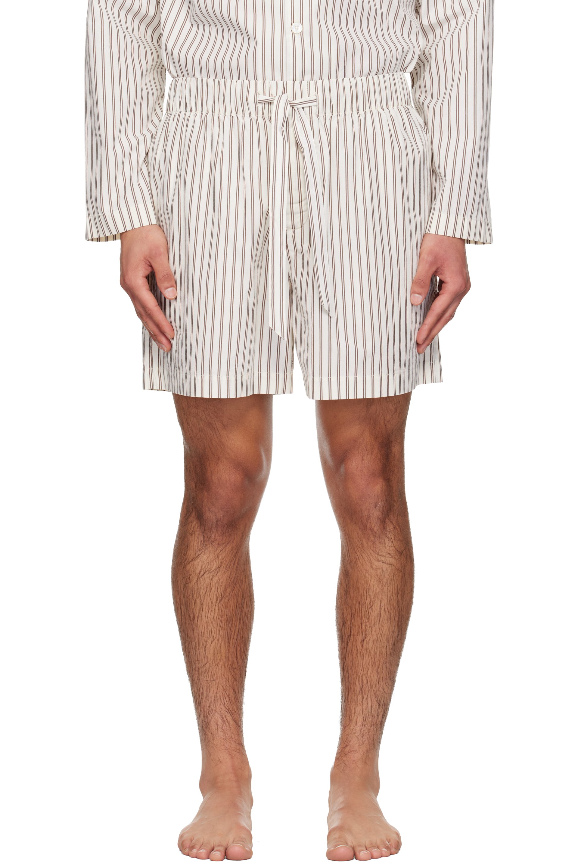 Tekla - Beige & Brown Poplin Pyjama Shorts