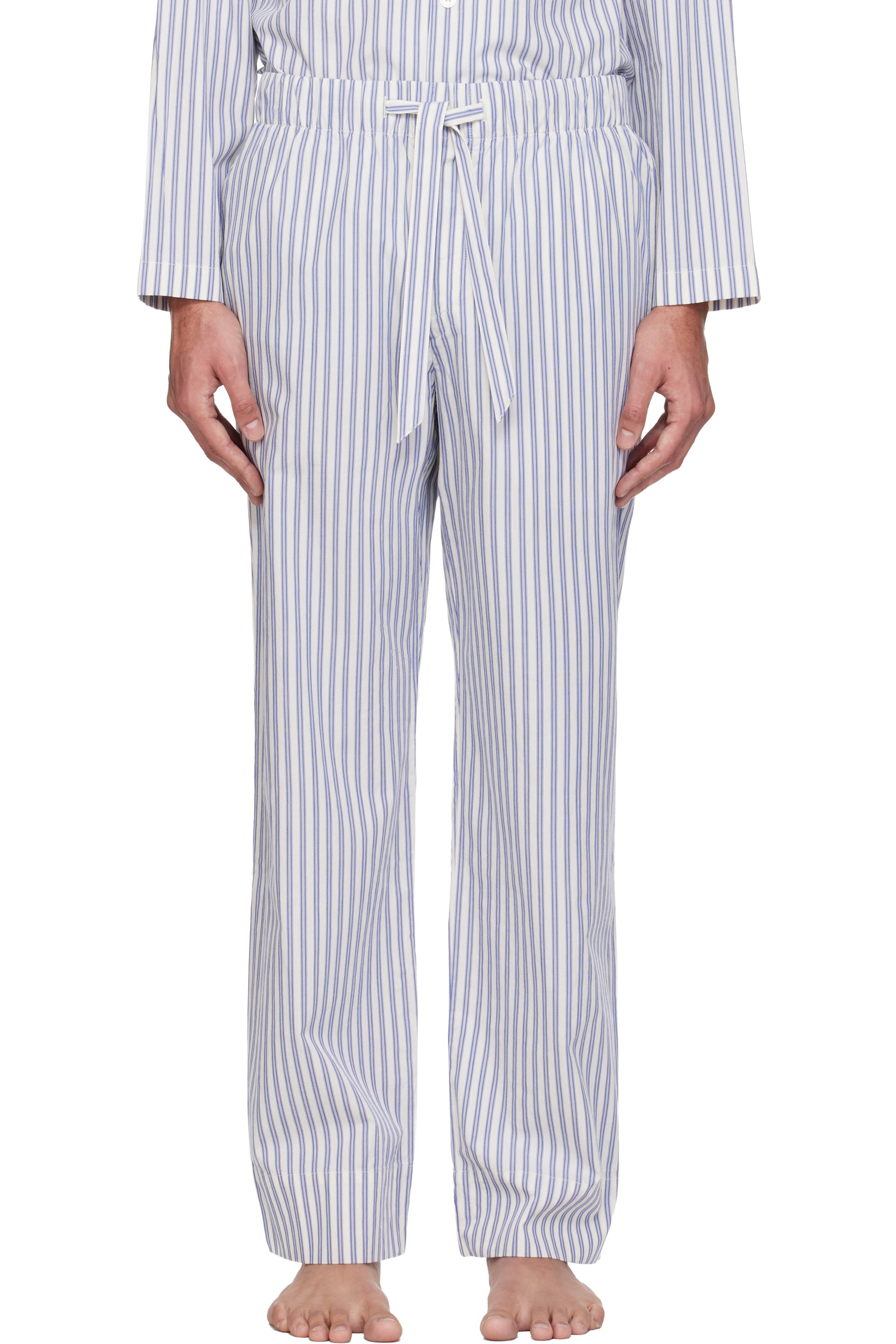 Tekla - White & Blue Poplin Pyjama Pants