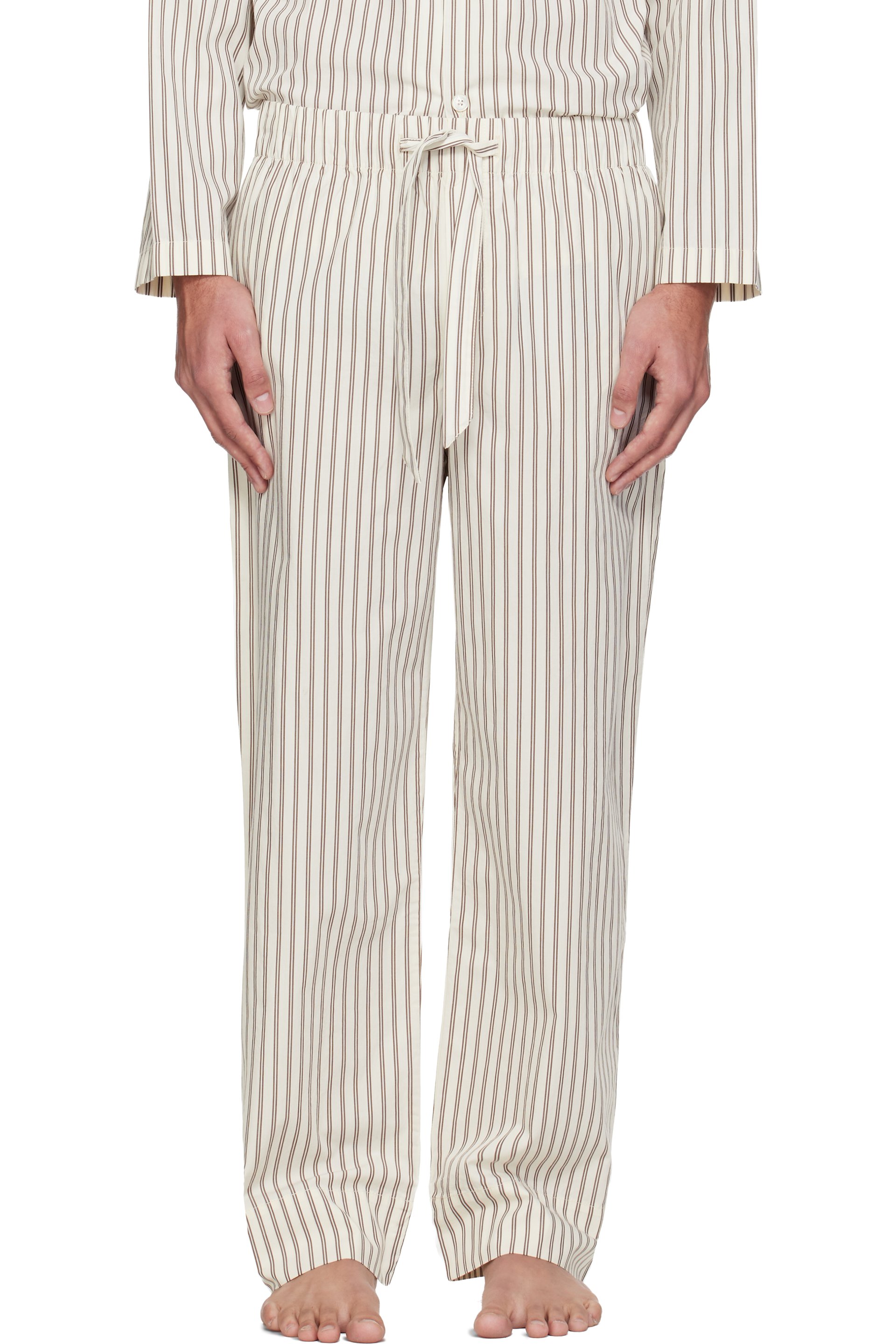 Tekla - Off-White & Brown Poplin Pyjama Pants