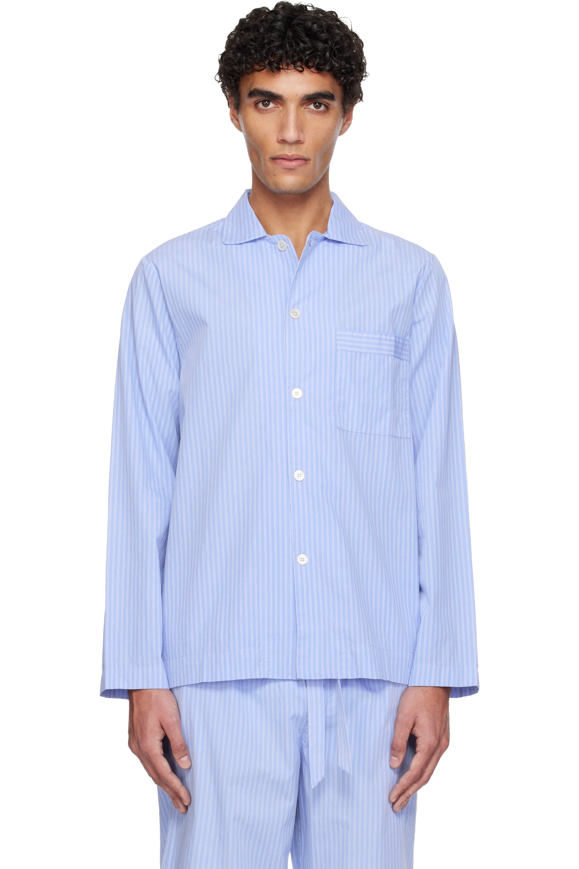 Tekla - Blue Poplin Long-Sleeved Pyjama Shirt