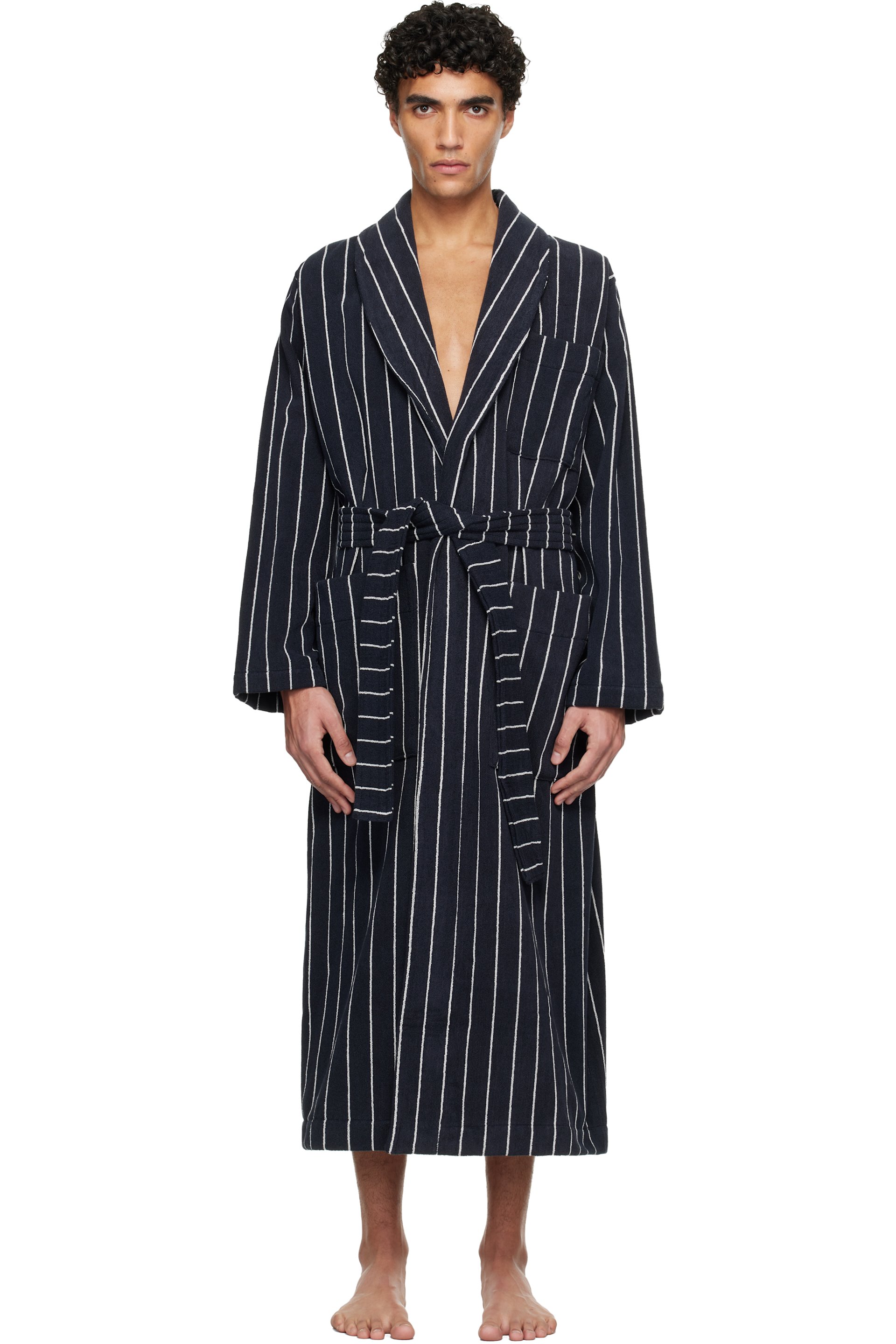 Tekla - Navy & White Terry Classic Bathrobe