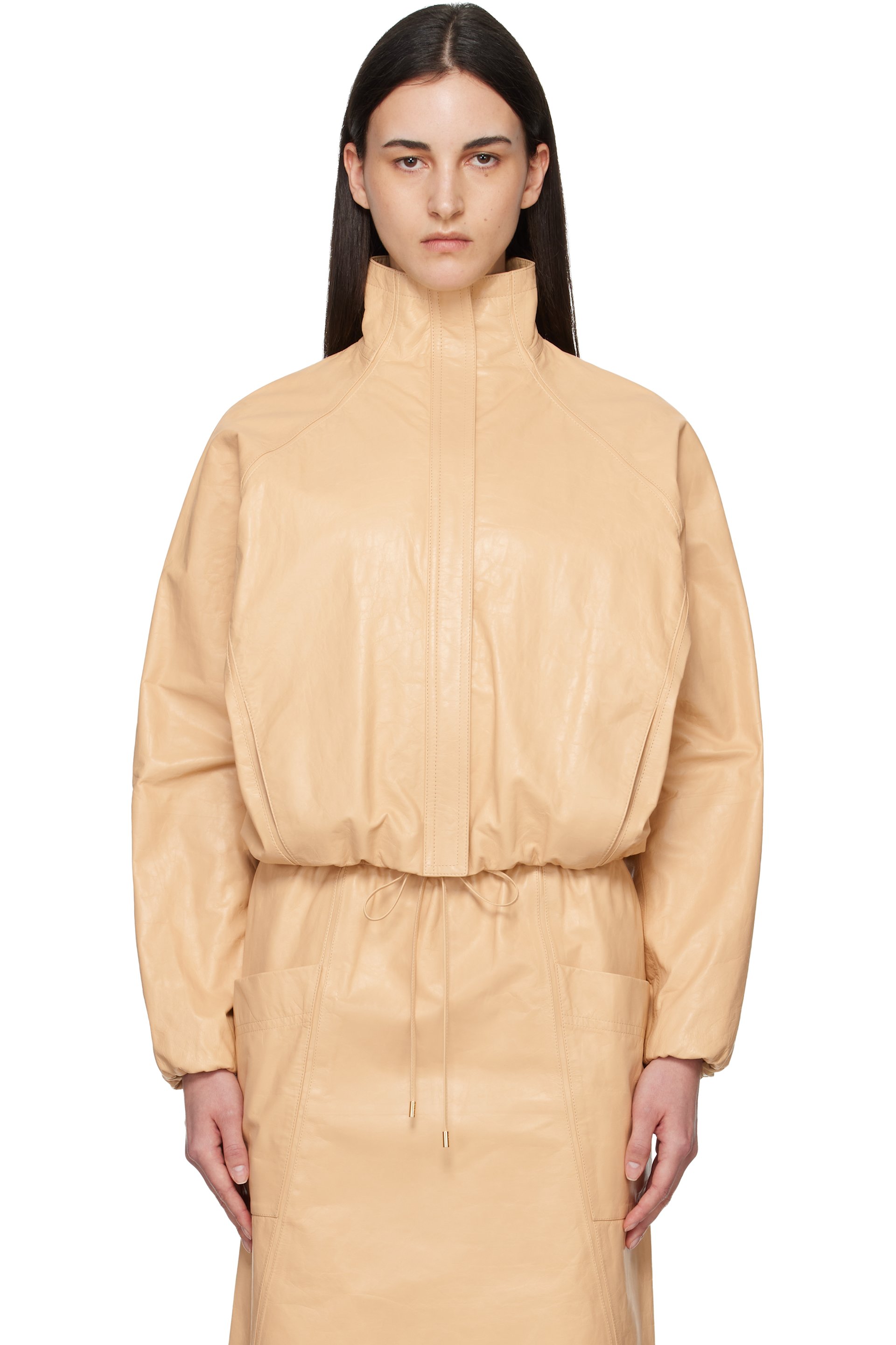 ALAÏA - Beige Calfskin Windbreaker Jacket
