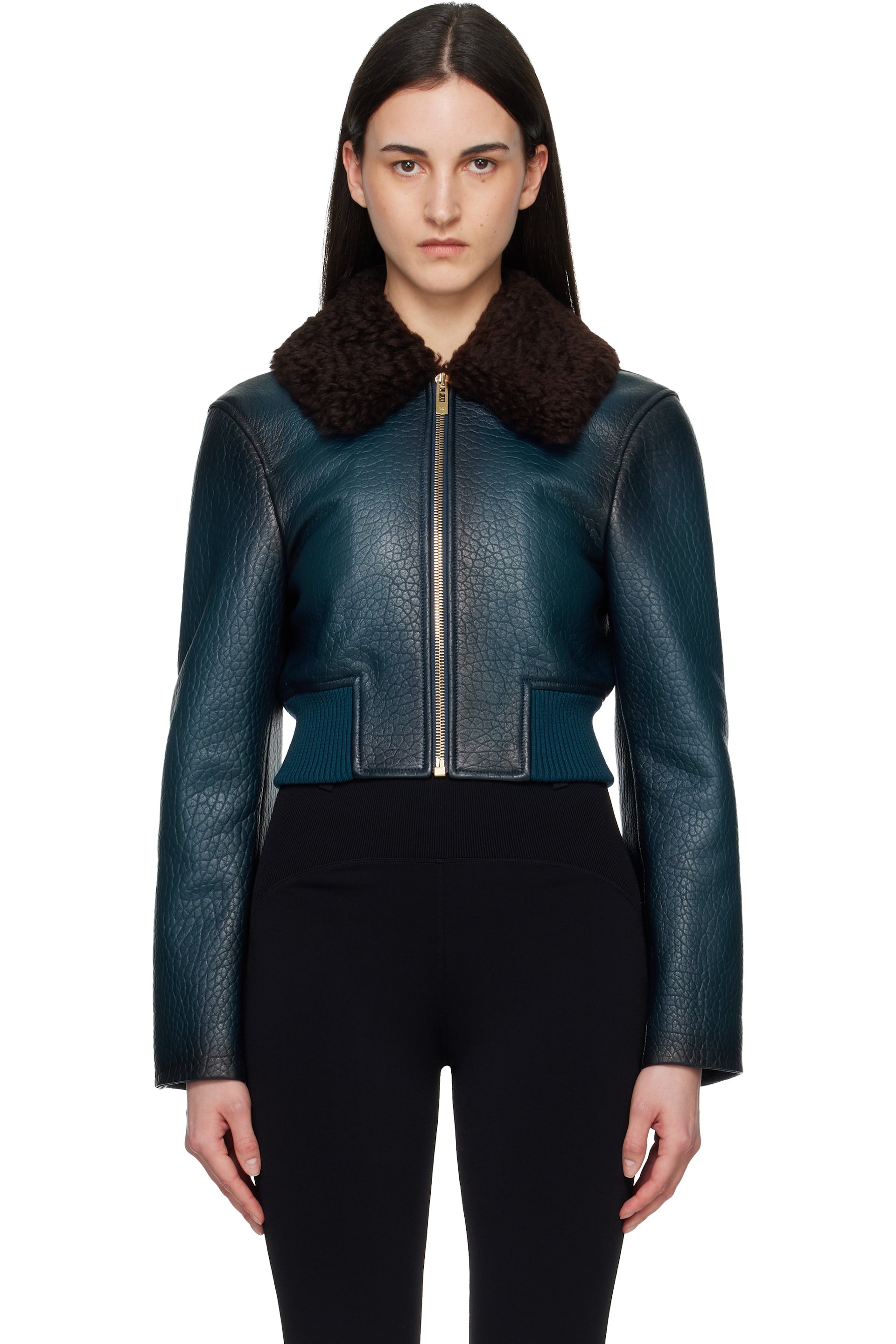 ALAÏA - Blue Leather Aviator Bomber Jacket