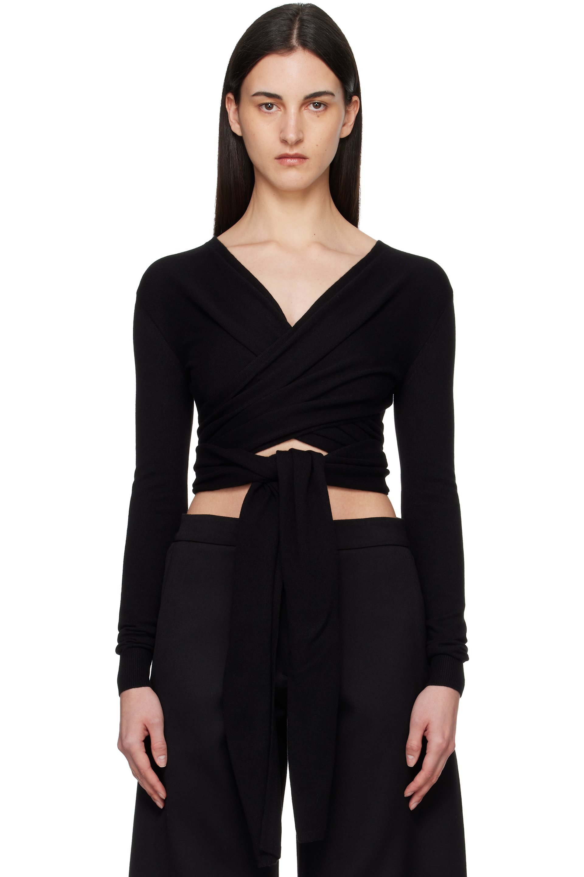 ALAÏA - Black Cashmere Wrap Sweater