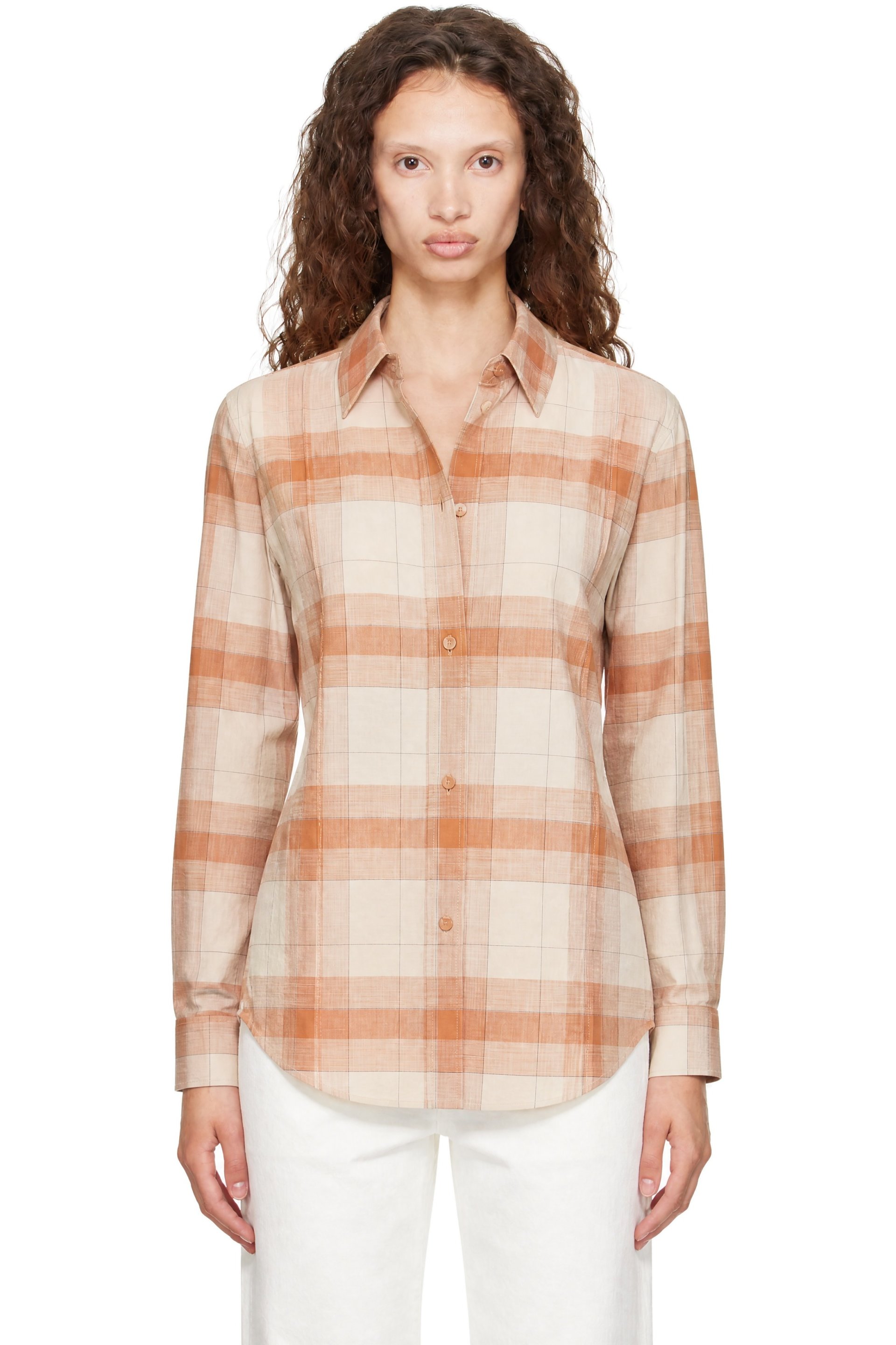 Calvin Klein Collection - Chemise Scarlett beige à motif écossais et à boutons
