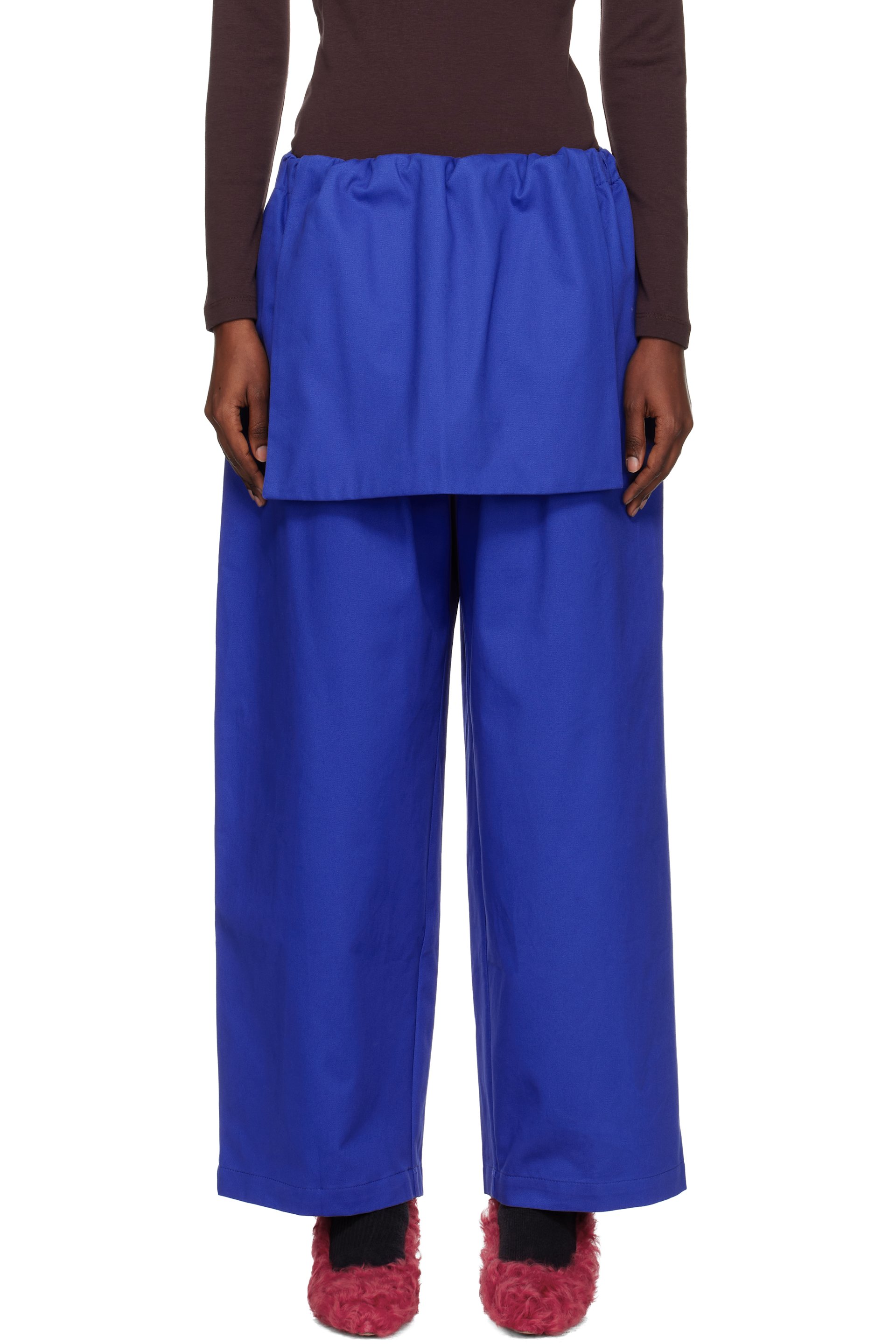 SC103 - Pantalon bleu à panneau de style tablier