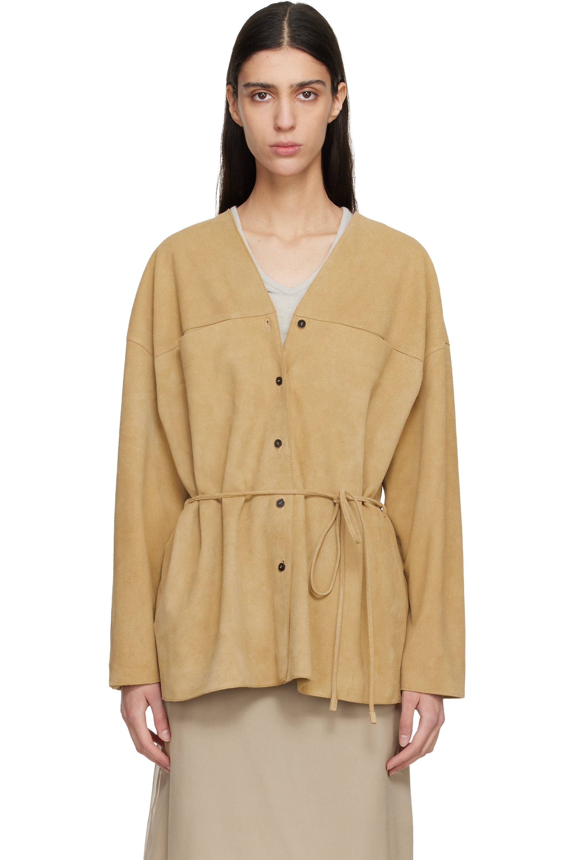 LE17SEPTEMBRE - Tan Collarless Suede Jacket