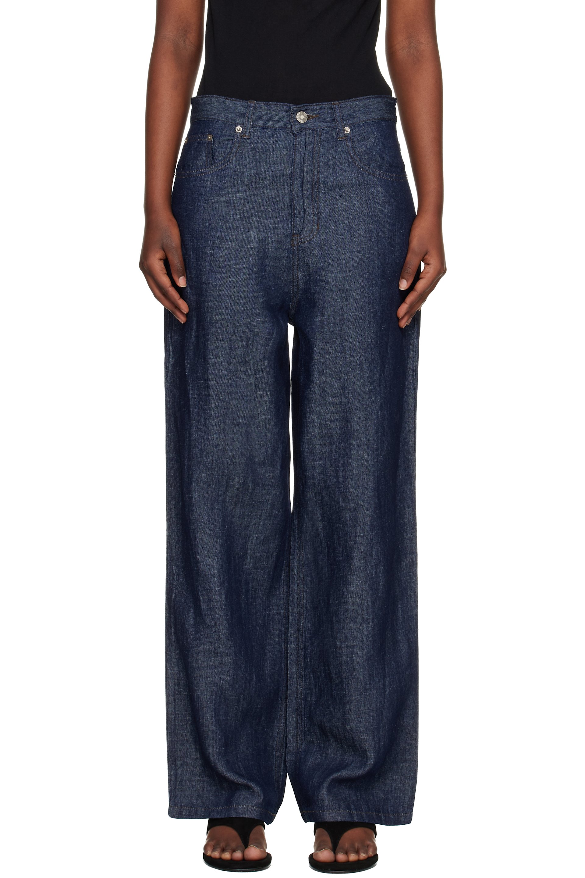 LE17SEPTEMBRE - Jean droit bleu marine en denim