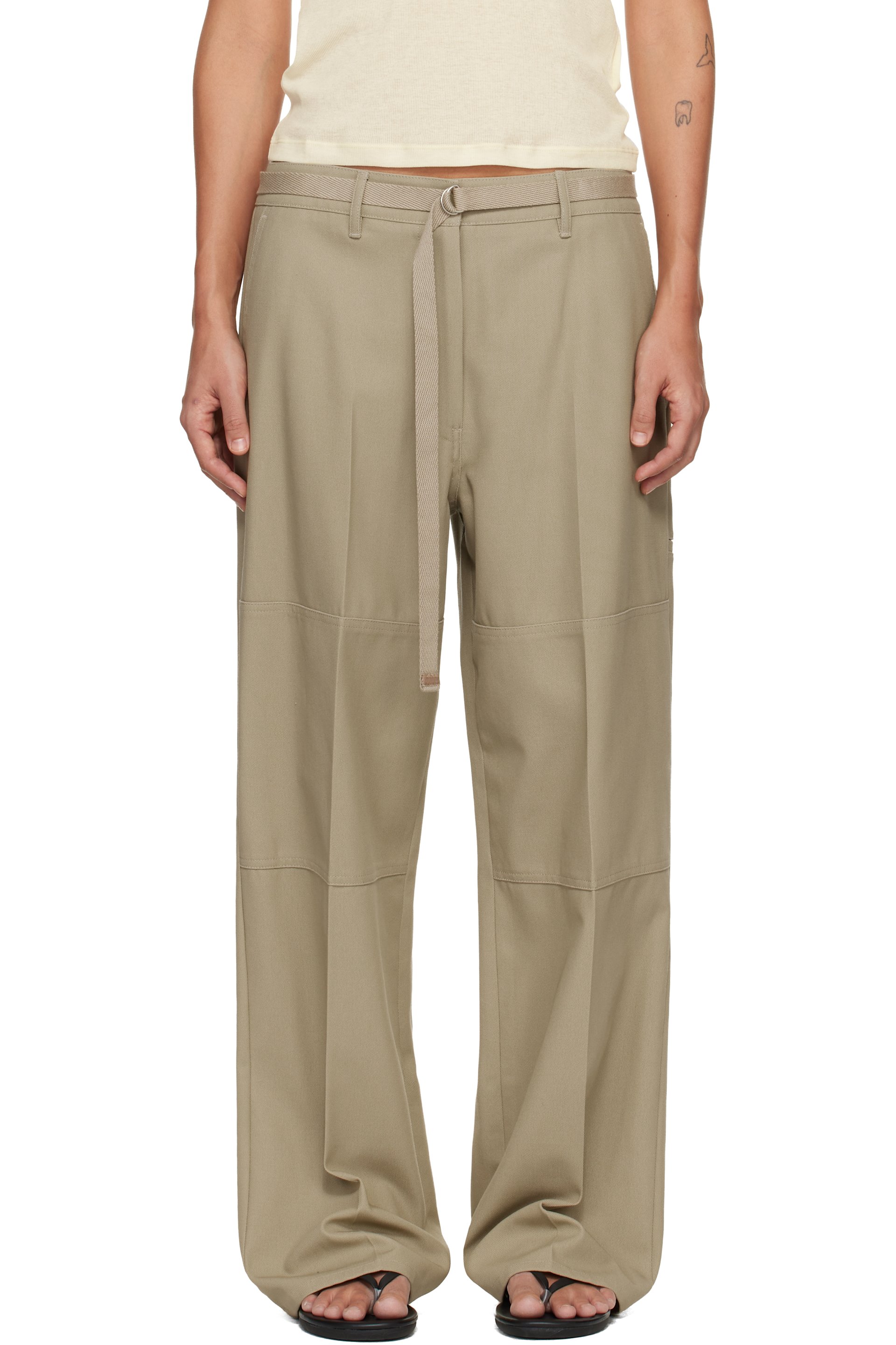 LE17SEPTEMBRE - Pantalon beige en sergé à panneaux