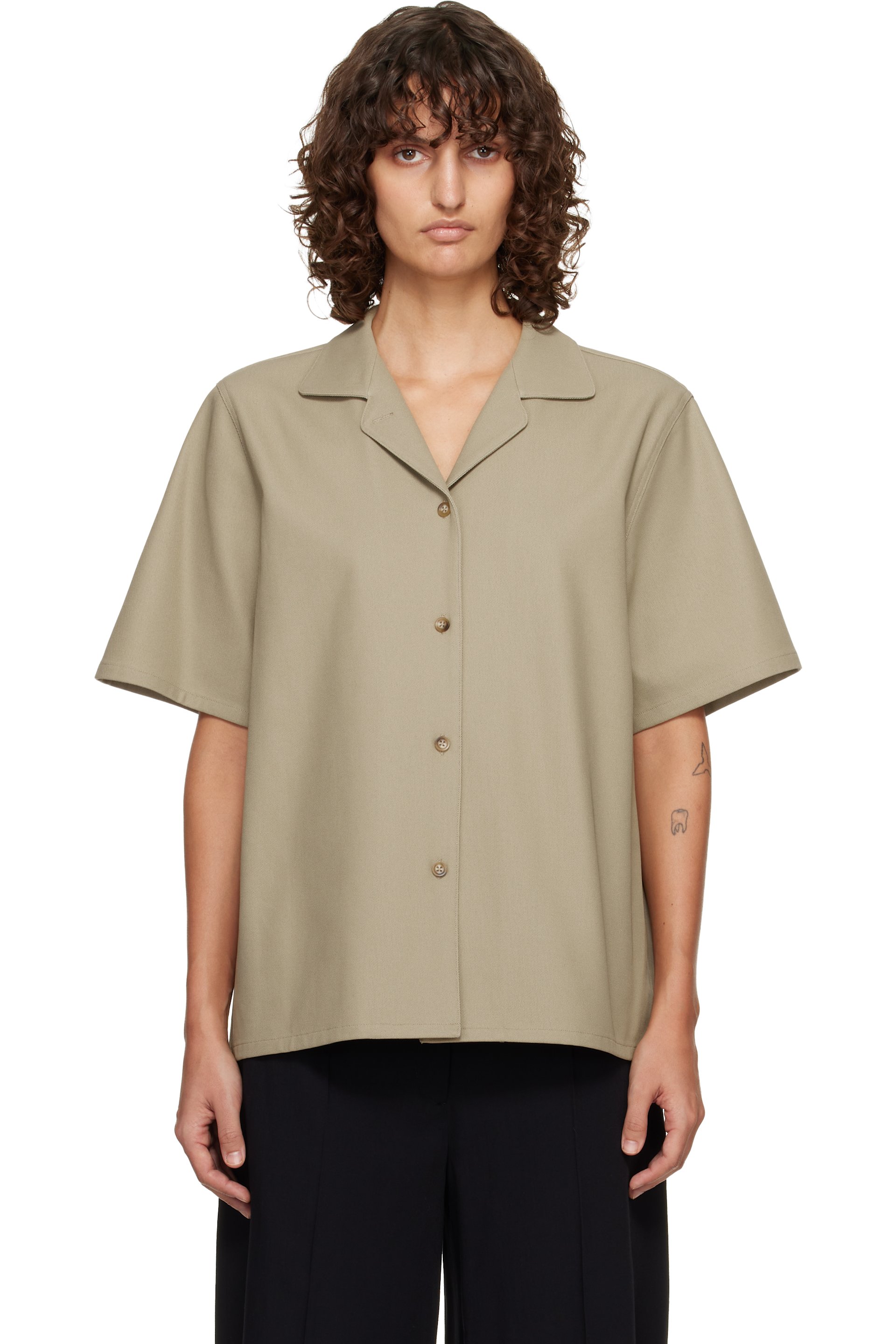 LE17SEPTEMBRE - Chemise à manches courtes beige en sergé
