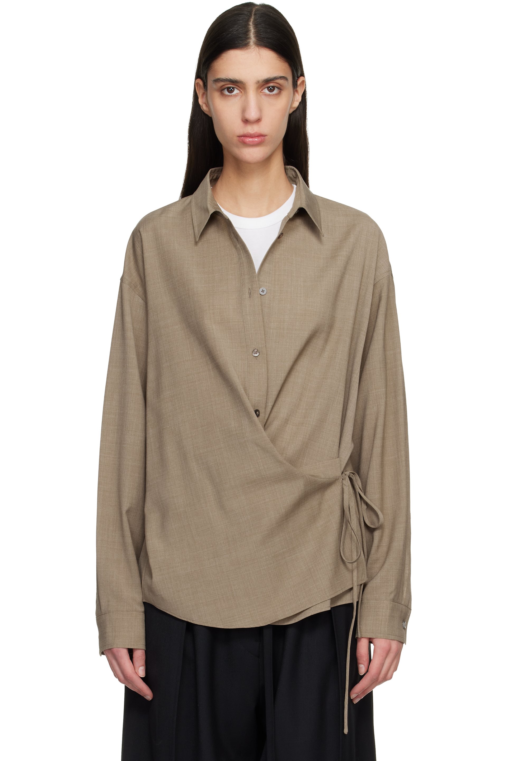 LE17SEPTEMBRE - Chemise brune à attache à nouer
