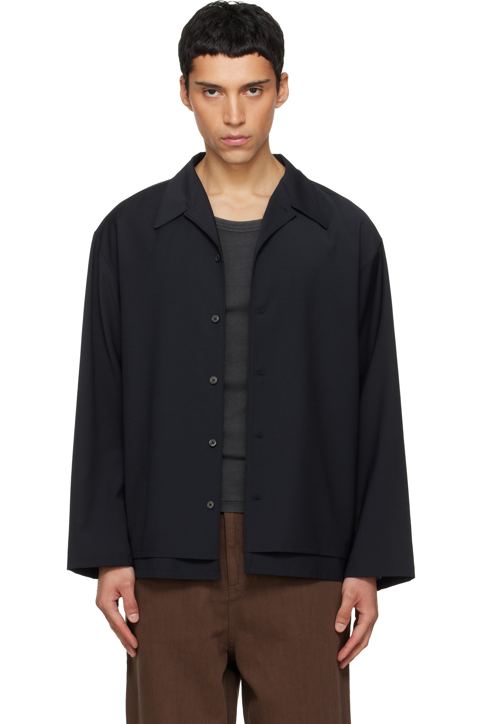 LE17SEPTEMBRE - Navy Double-Layered Open Collar Shirt