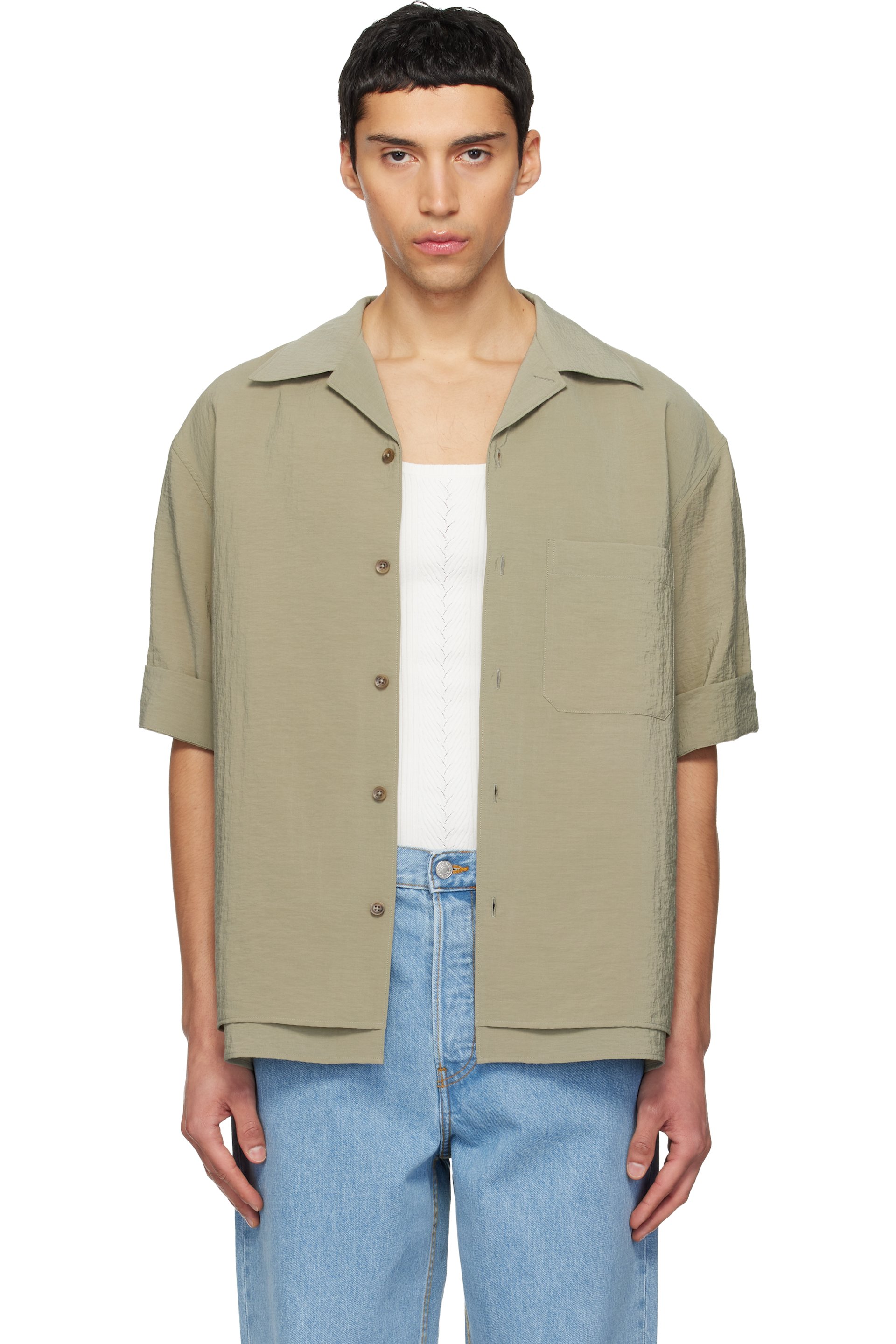 LE17SEPTEMBRE - Khaki Double-Layered Open Collar Shirt