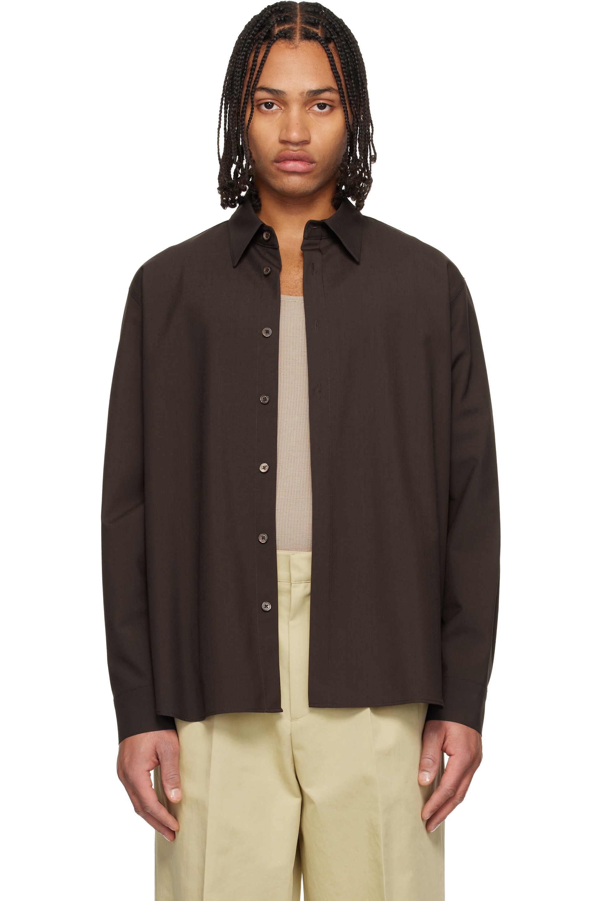 LE17SEPTEMBRE: Brown Classic Wool-Blend Shirt | SSENSE