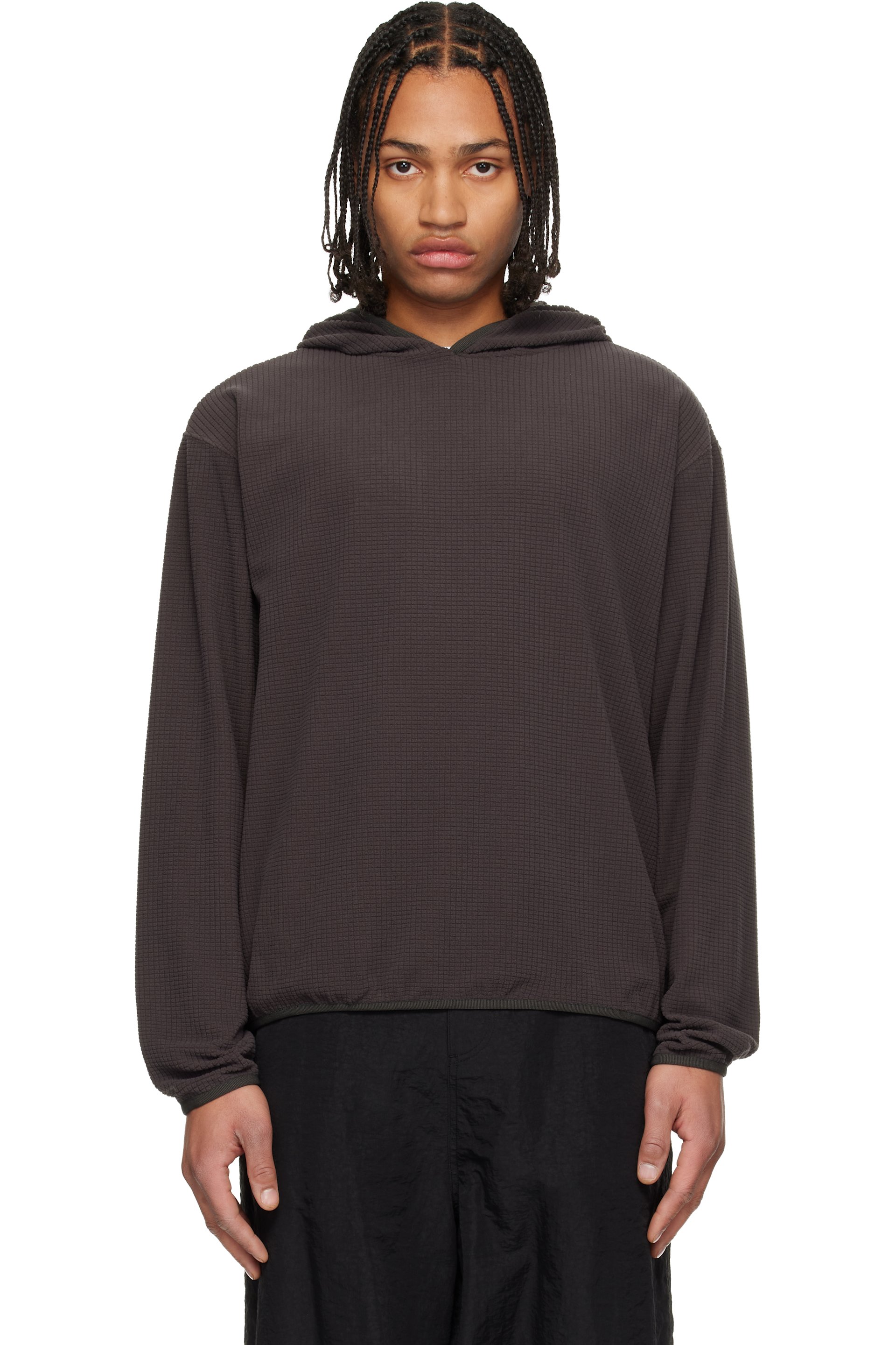 LE17SEPTEMBRE - Pull à capuche gris en tricot gaufré