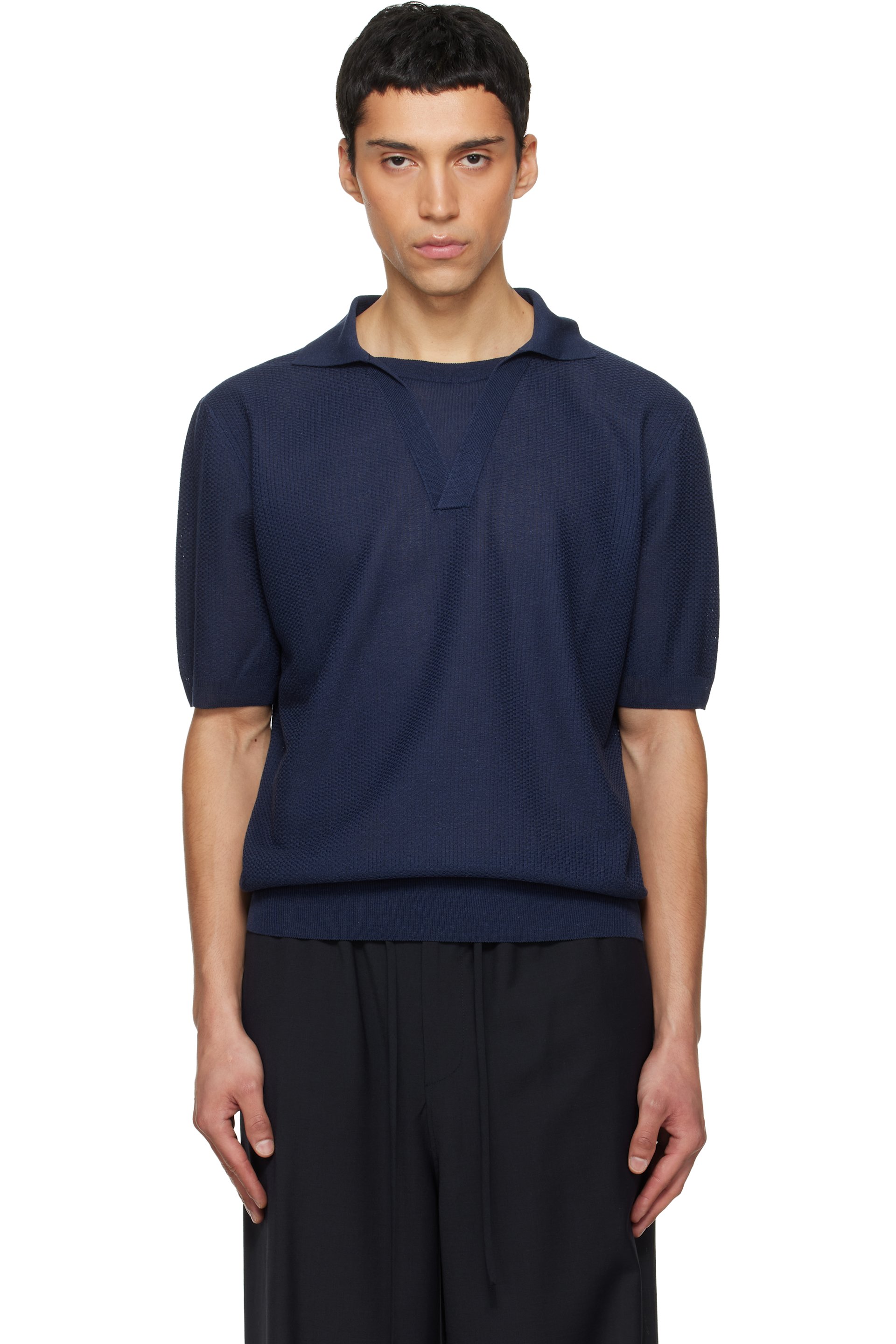 LE17SEPTEMBRE - Navy Layered Neck Knit Polo