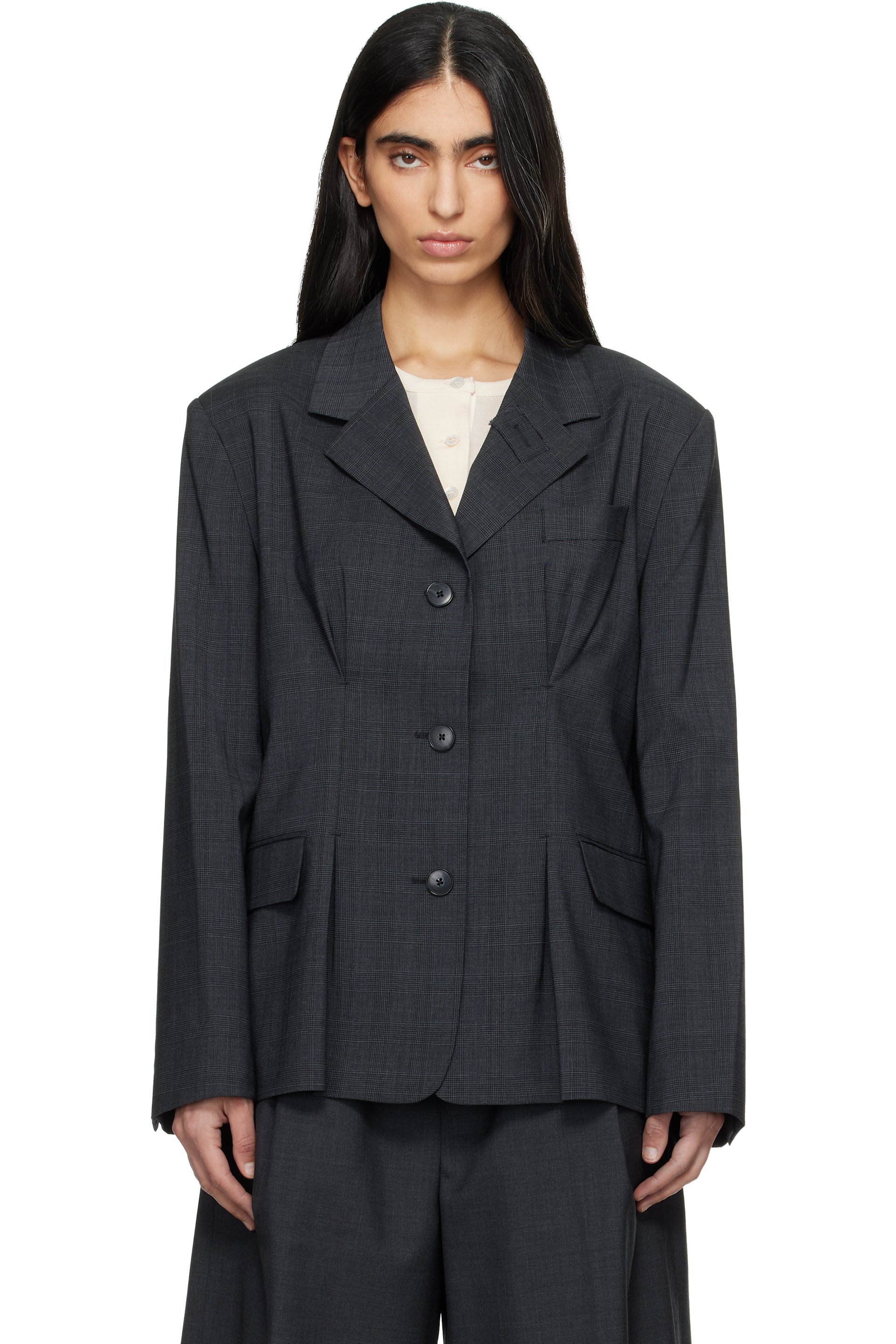 mfpen - Gray Inverted Pleat Blazer