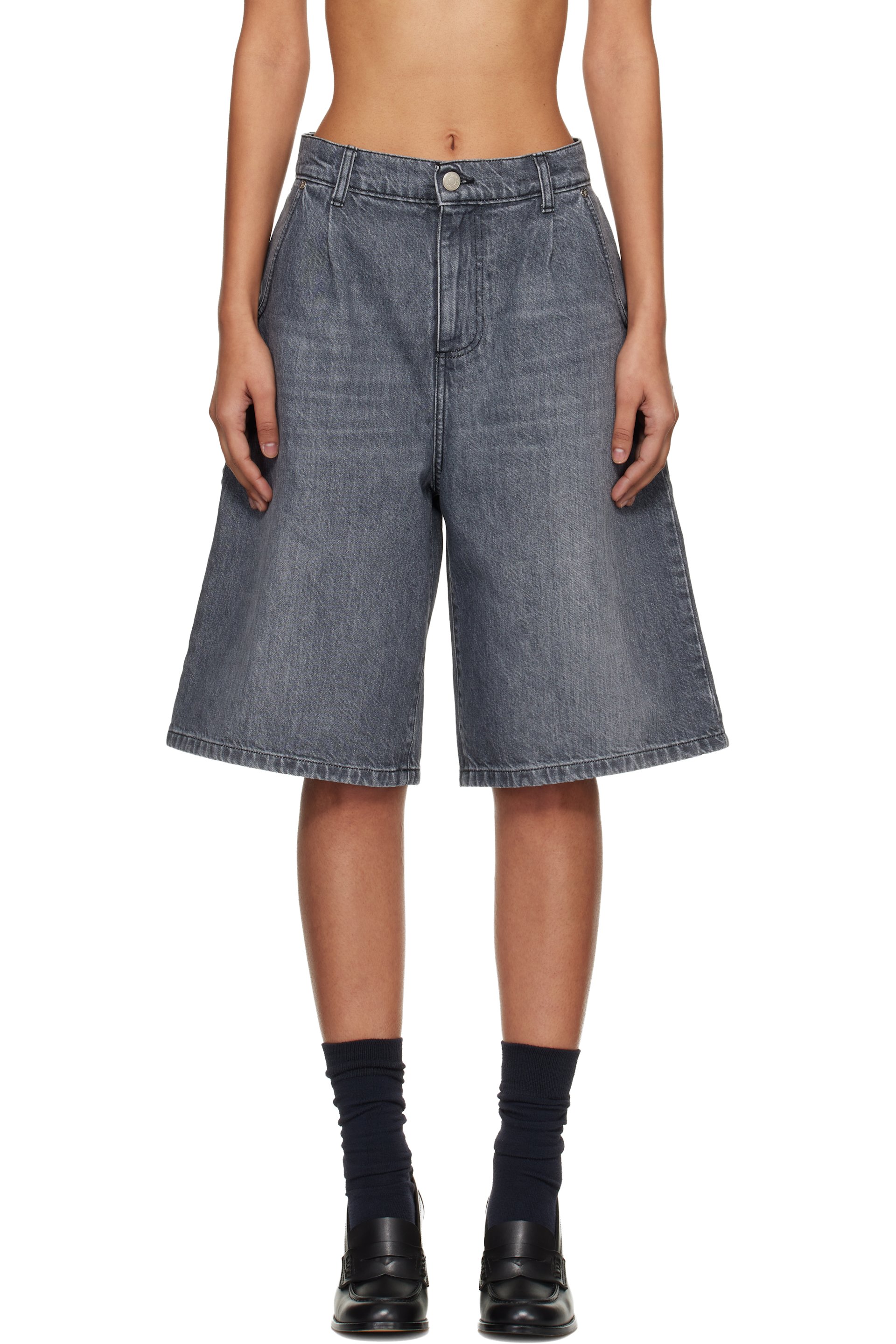 mfpen - Short gris en denim à rivets