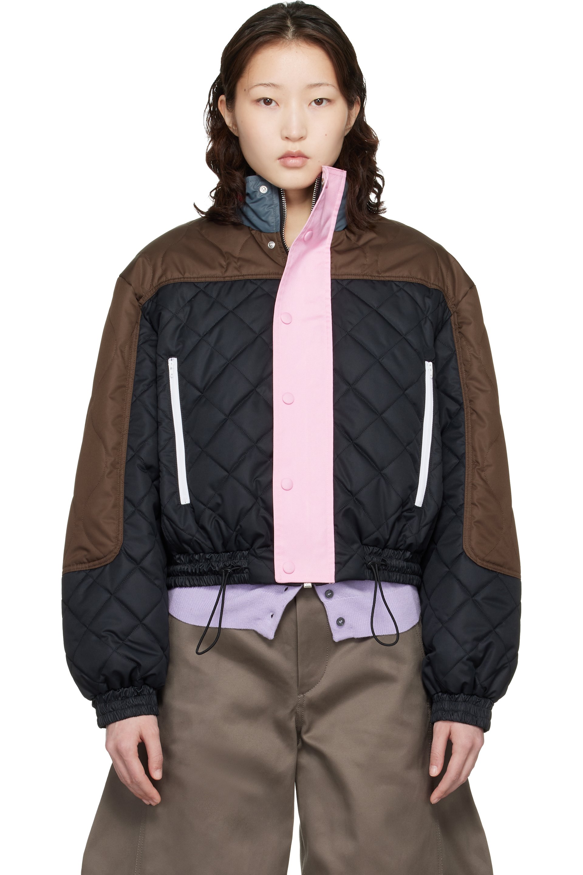 Meryll Rogge - Black & Brown Quilted Track Bomber Jacket