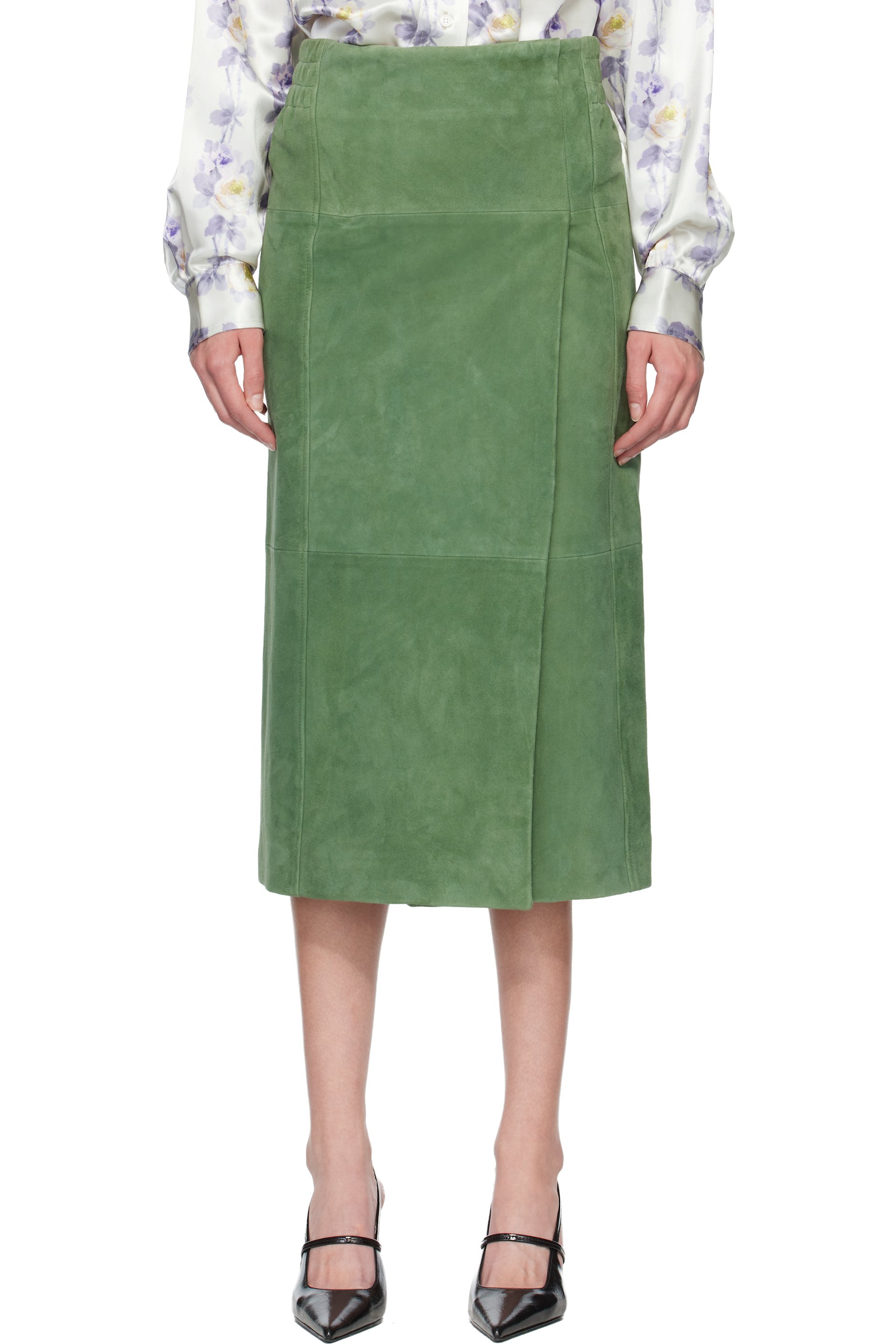 Meryll Rogge - Green Suede Long Wrap Midi Skirt