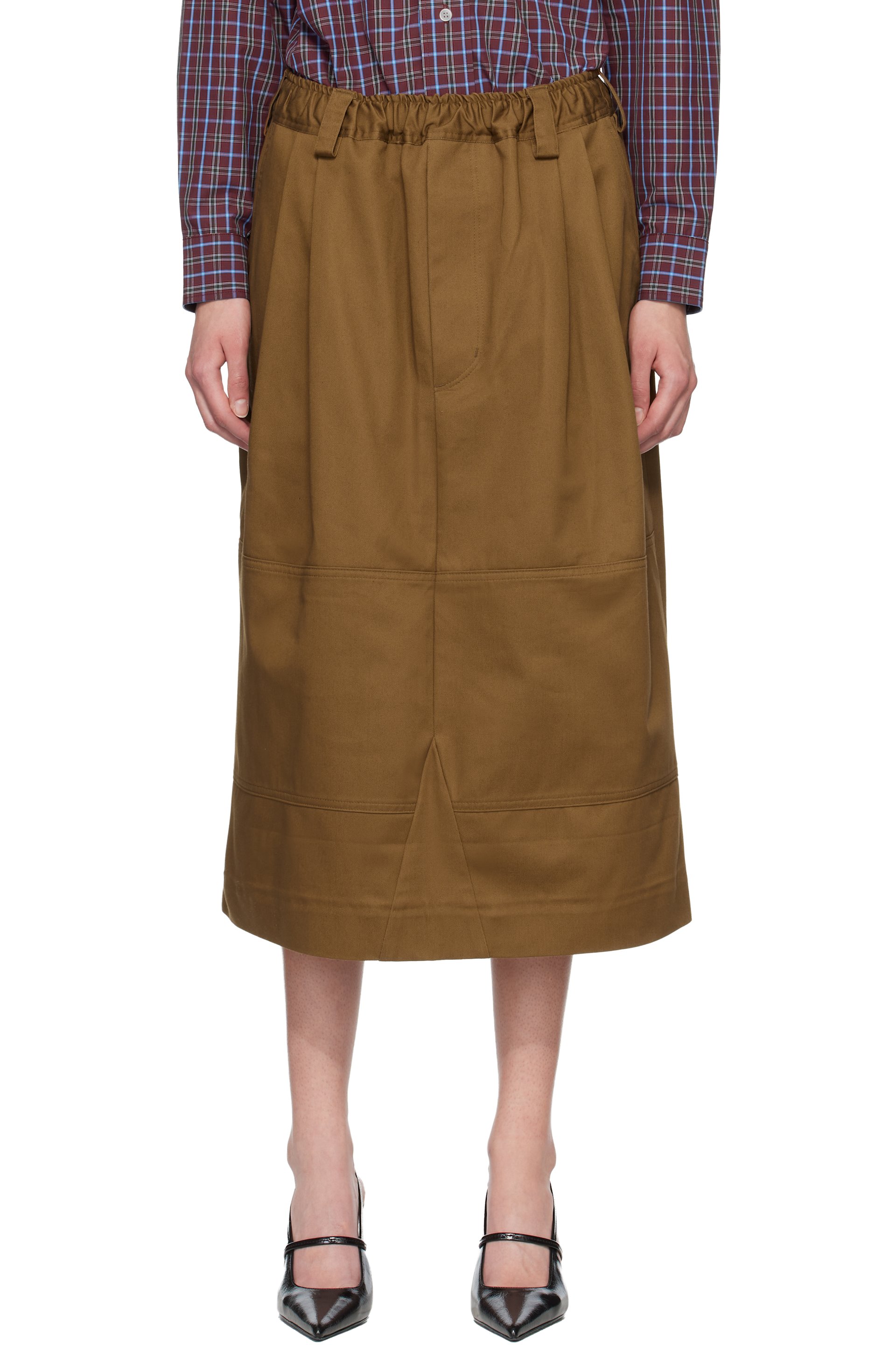 Meryll Rogge - Brown Workwear Drawstring Denim Midi Skirt