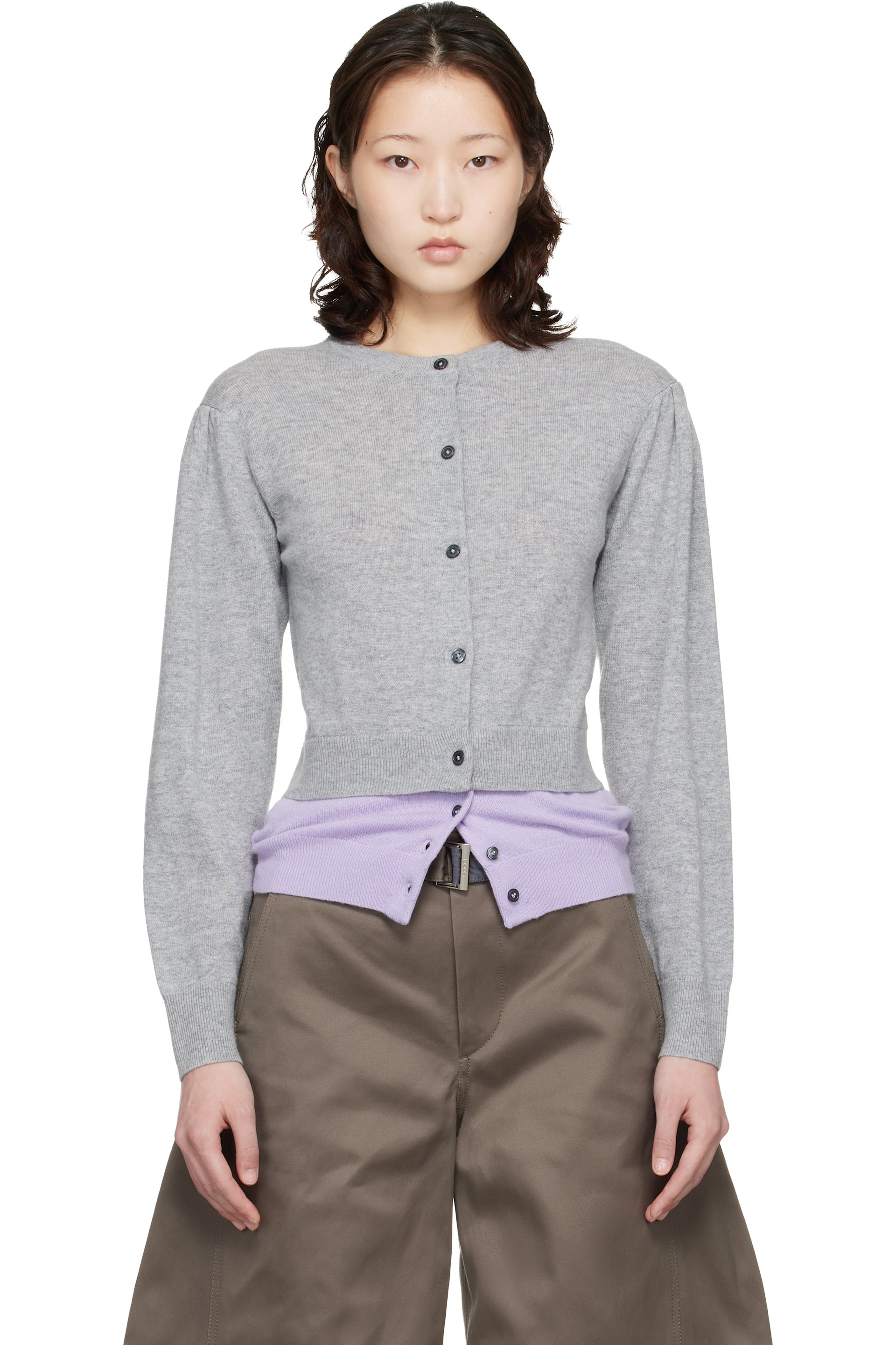 Meryll Rogge - Gray & Purple Crew Neck Double Cardigan
