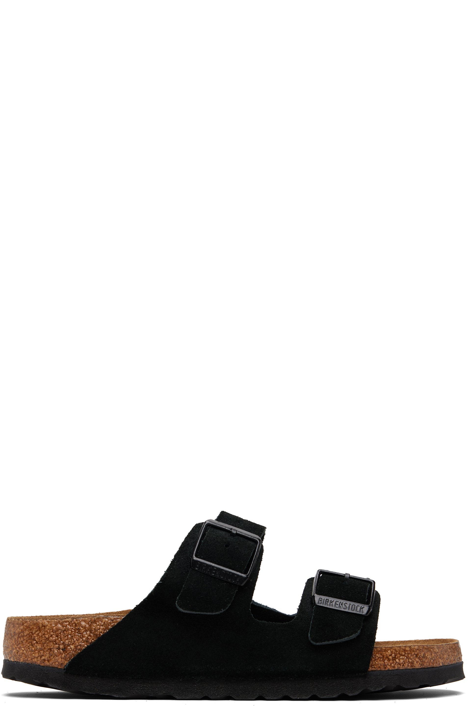 Birkenstock - Sandales étroites Arizona noires à semelle intérieure en suède
