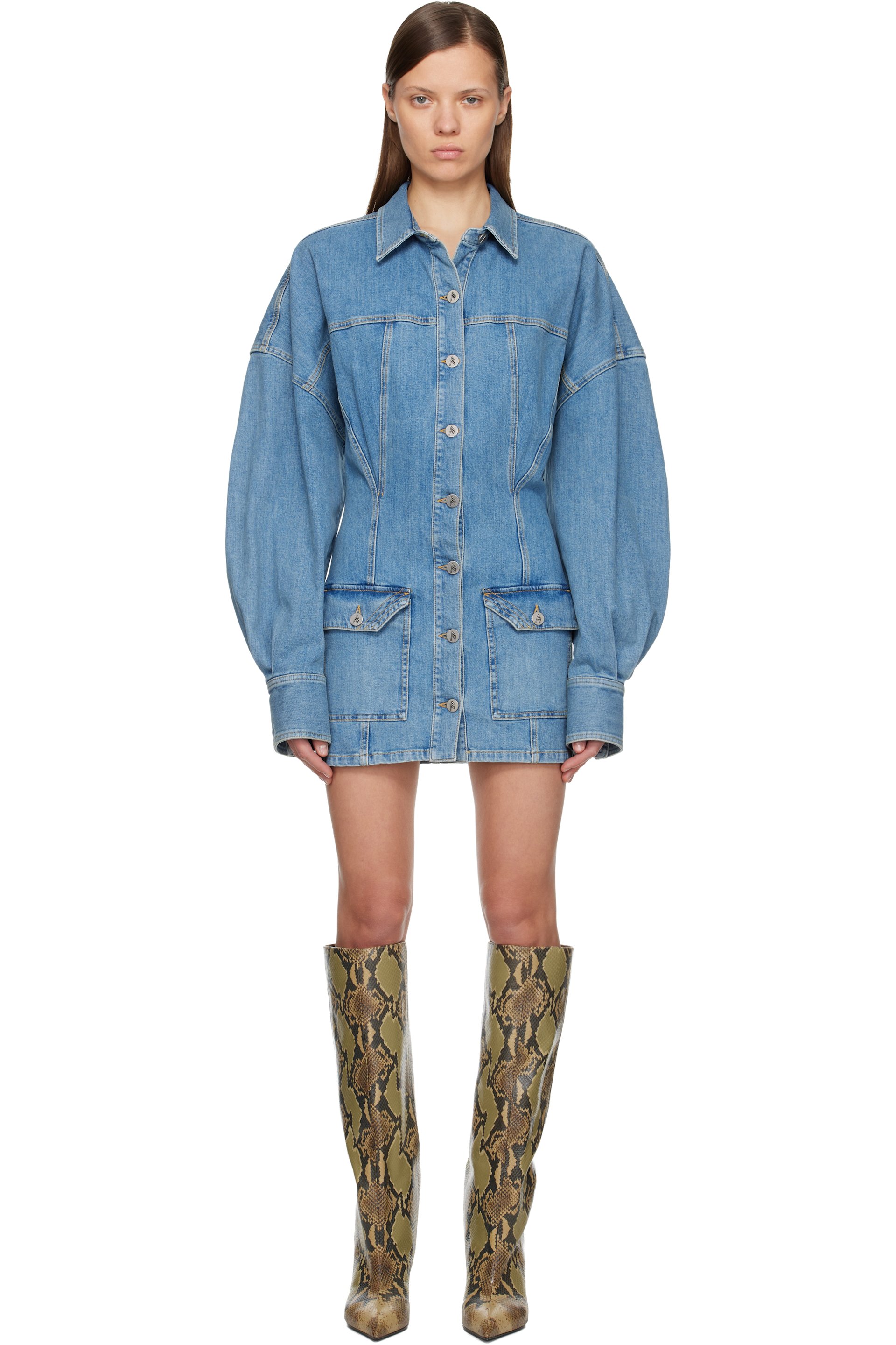 The Attico - Robe courte bleue en denim à effet délavé
