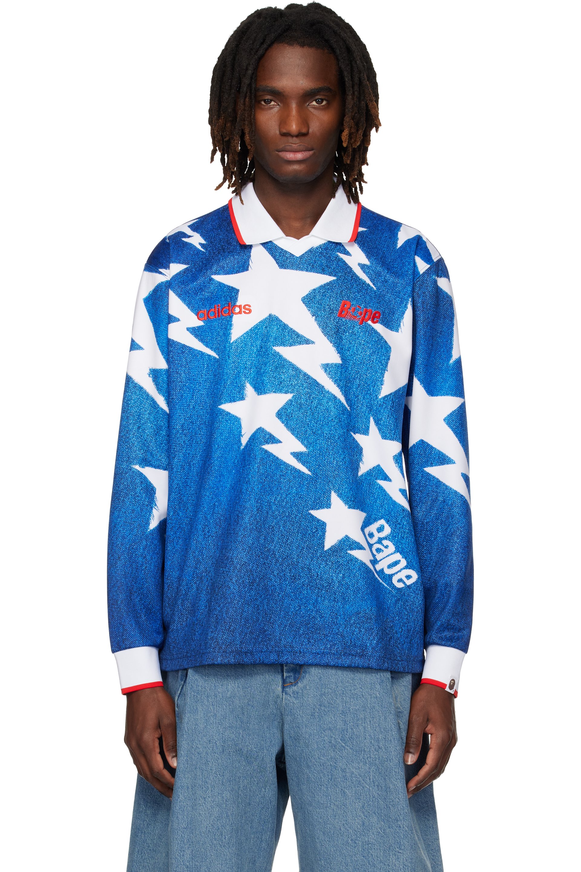 BAPE - Navy adidas Originals Edition LSL Star Jersey Polo