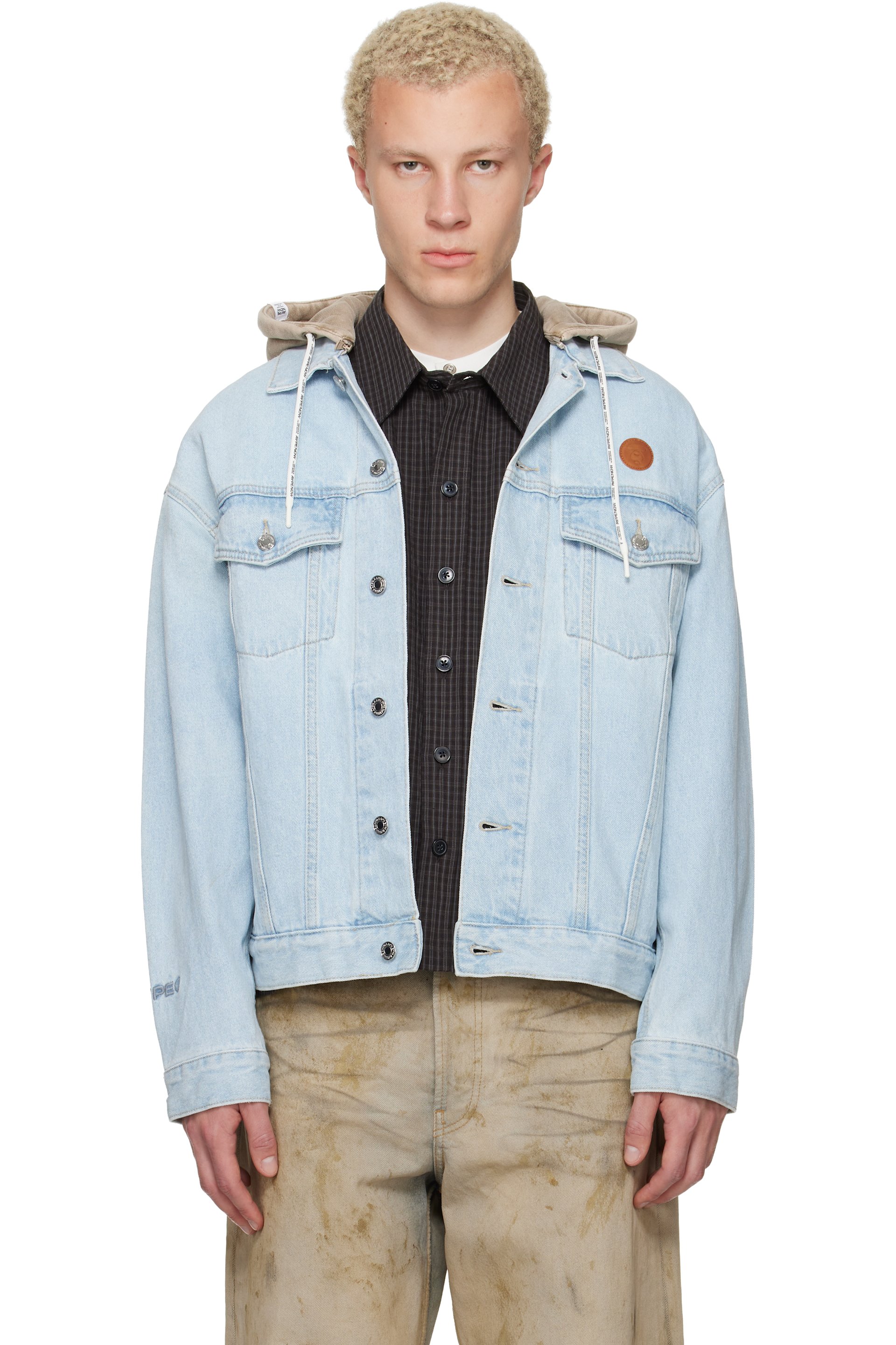 AAPE by A Bathing Ape - Blue 'AAPENOW' Moonface Hooded Denim Jacket