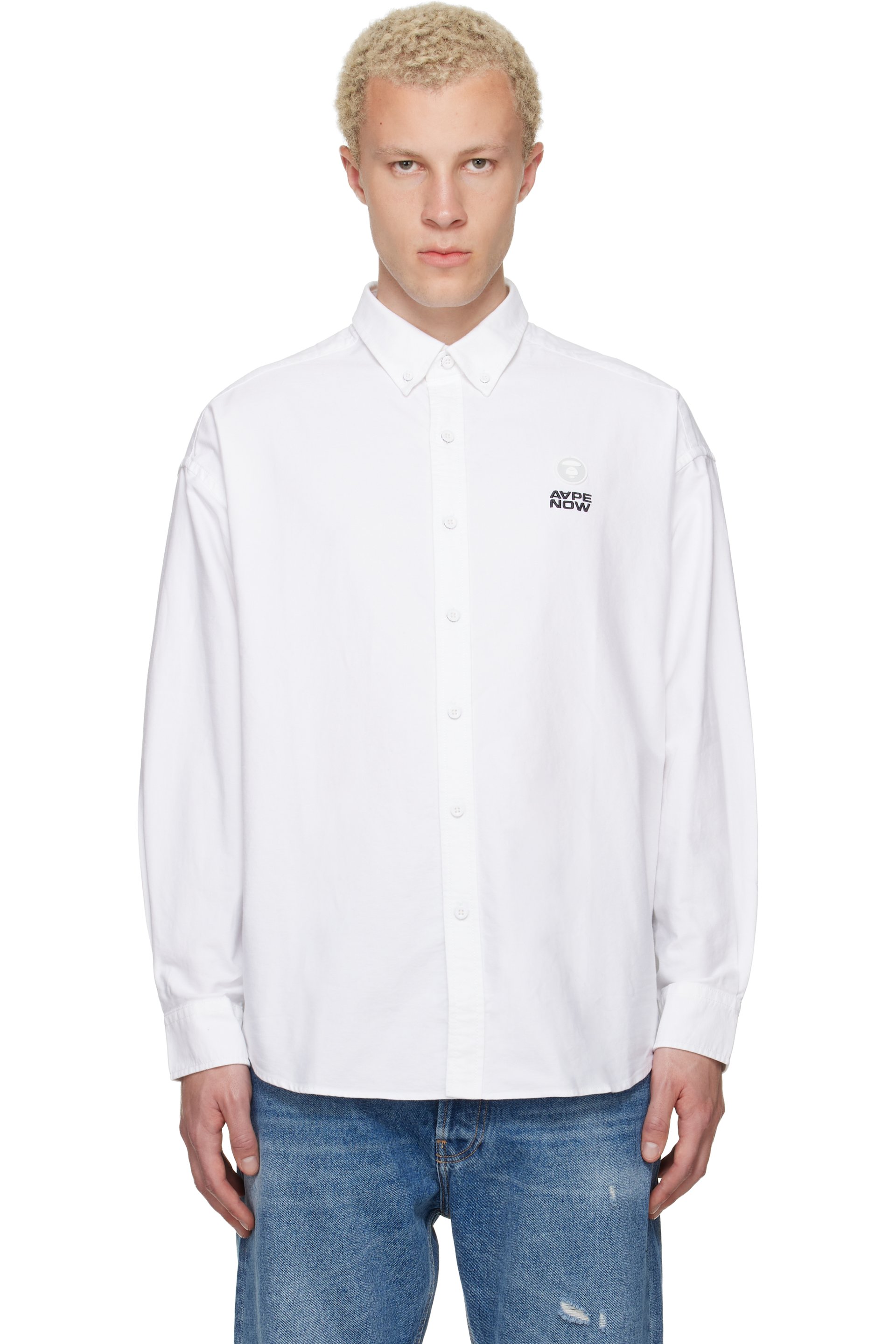 AAPE by A Bathing Ape - Chemise blanche à logos AAPENOW et Moonface
