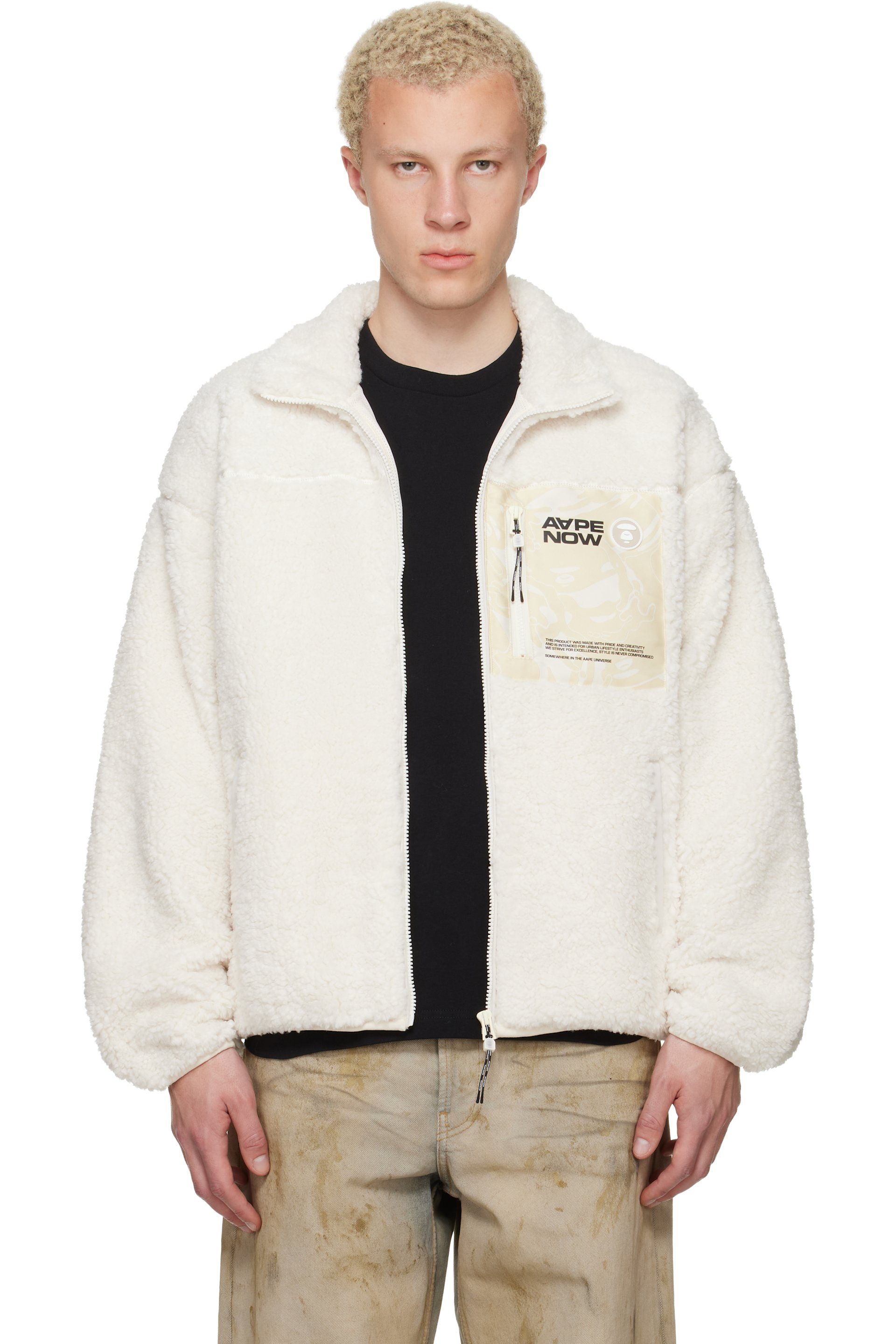 AAPE by A Bathing Ape - Off-White 'AAPENOW' Moonface Zip-Up Sweater