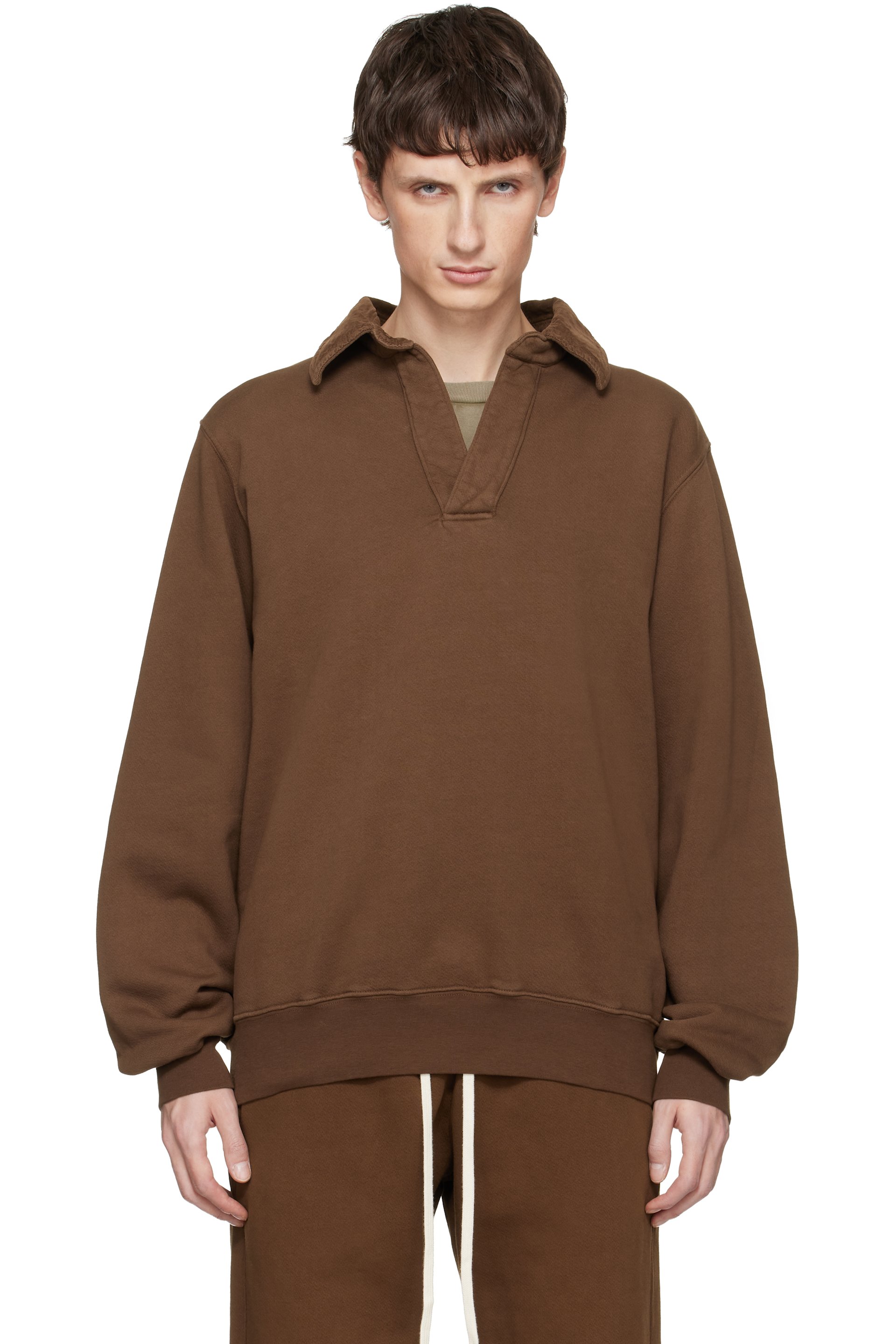 Les Tien - Brown Heavyweight Moto Back Polo