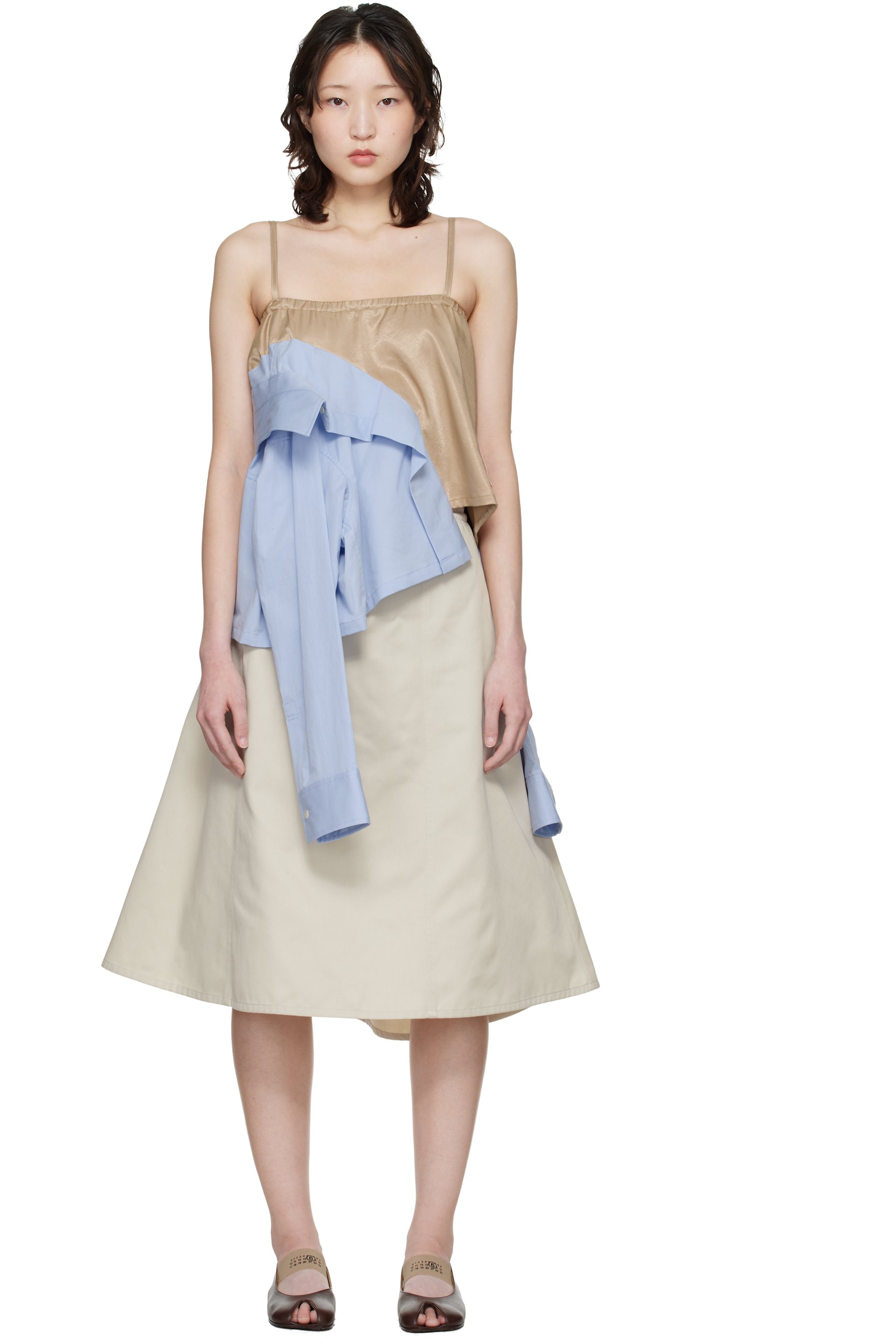 Maison MIHARA YASUHIRO - Camisole beige et bleu à panneau de style chemise