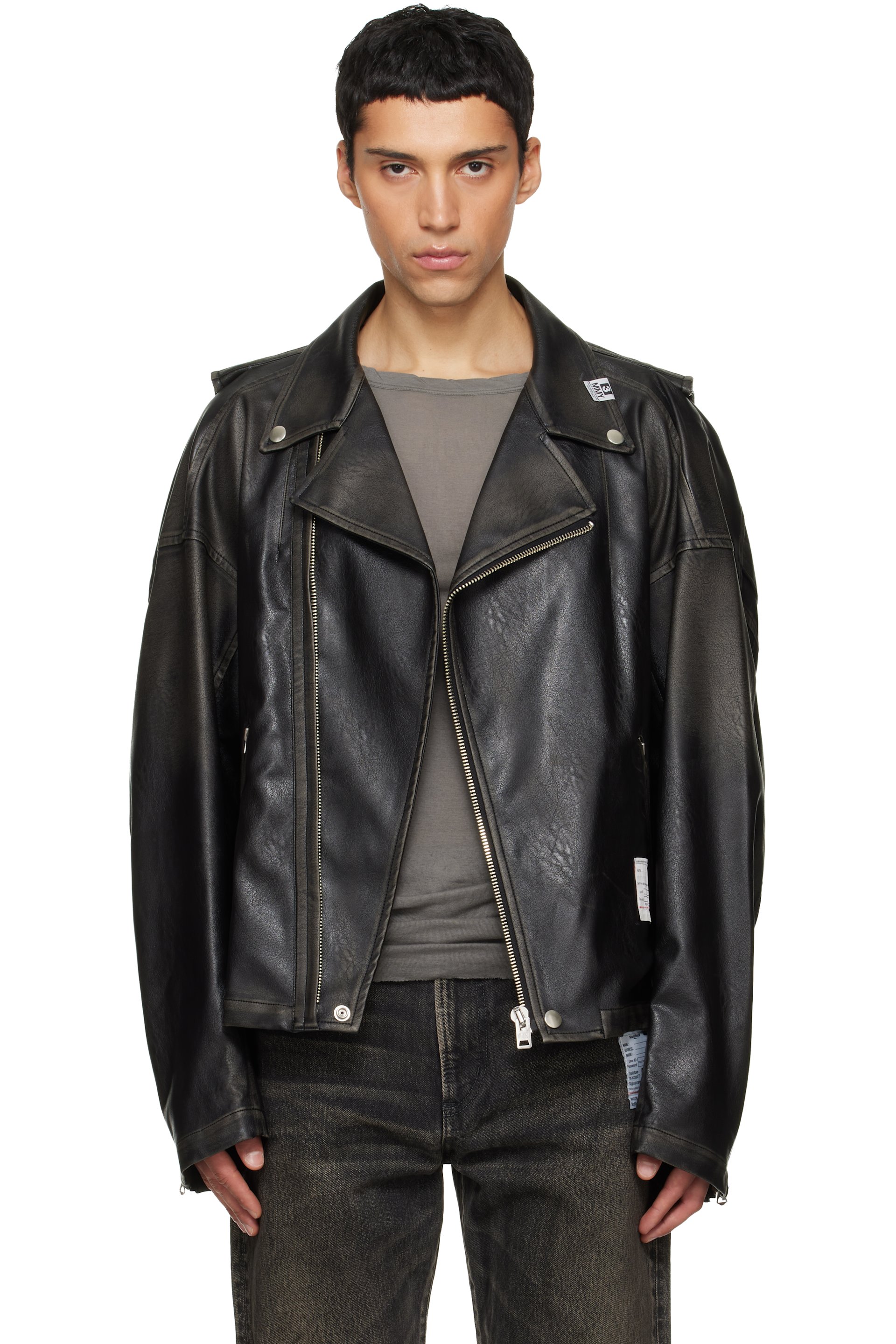 Maison MIHARA YASUHIRO: Black Vest Combined Coating Faux-Leather