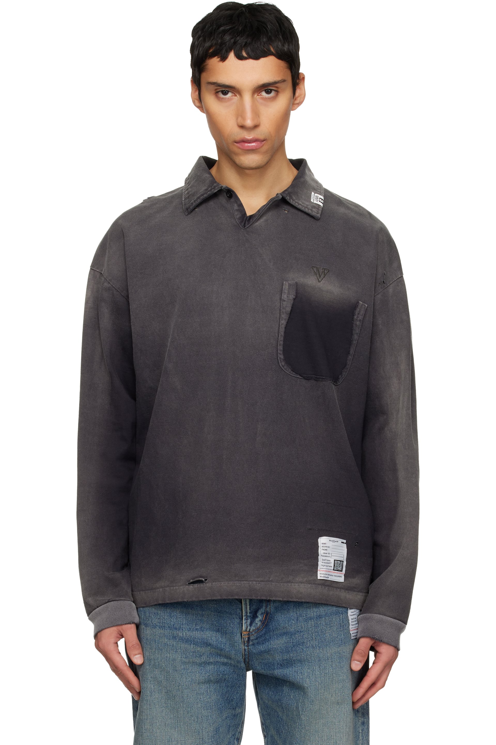 Maison MIHARA YASUHIRO - Black Sun Faded Long Sleeve Polo