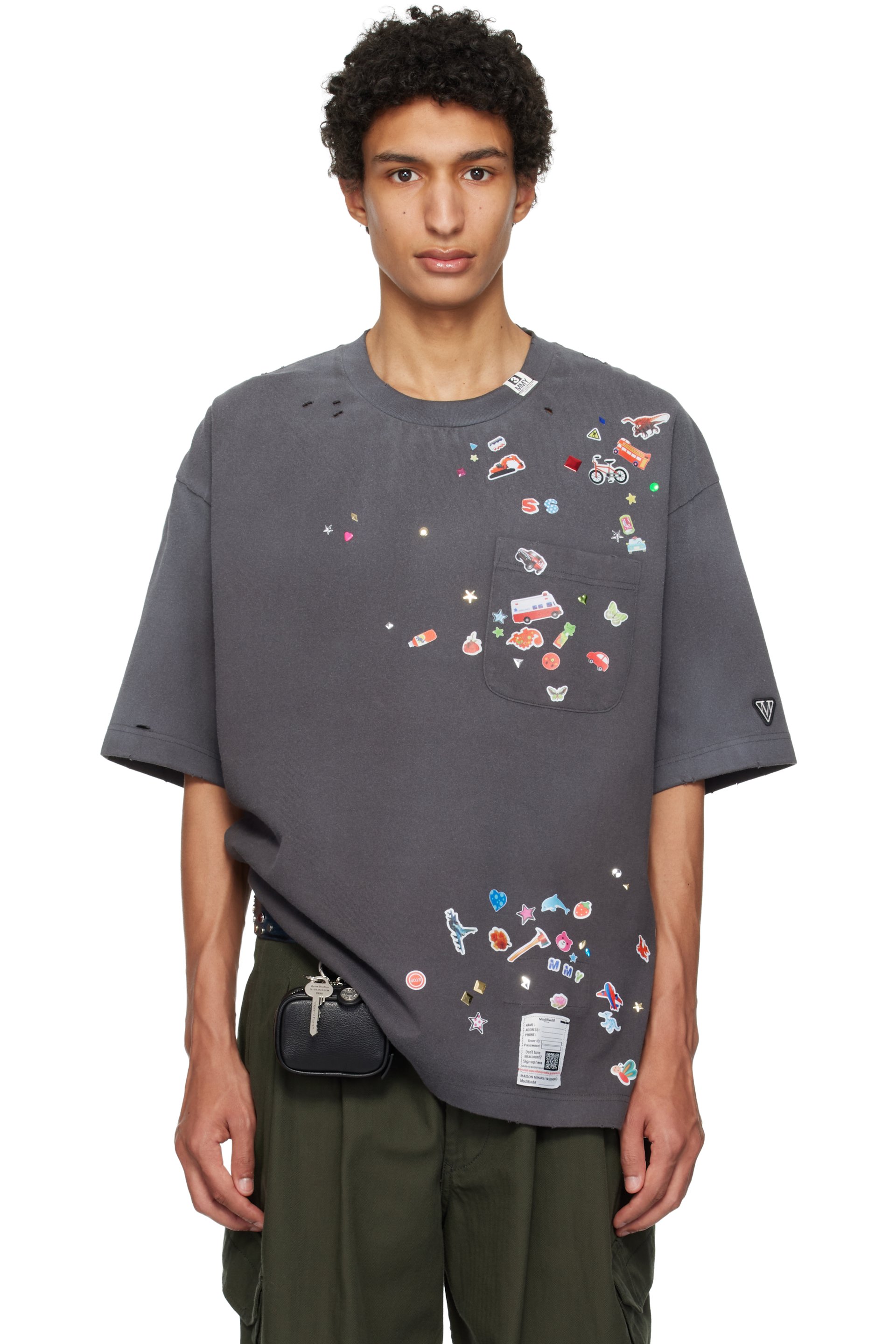 Maison MIHARA YASUHIRO - Gray Kids Sticker Printed T-shirt