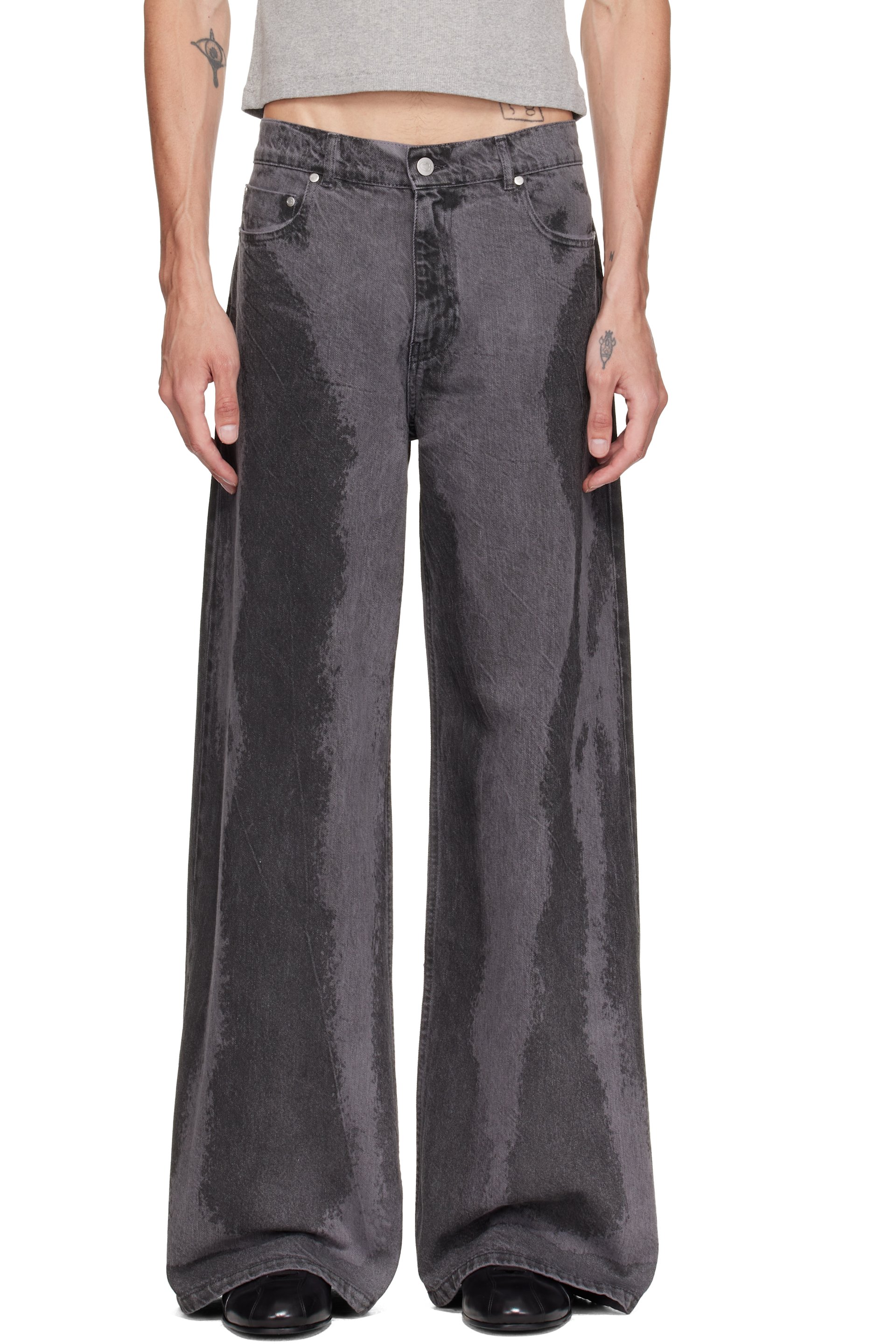 CAMPERLAB - Black Paint Laser Boot Cut Jeans