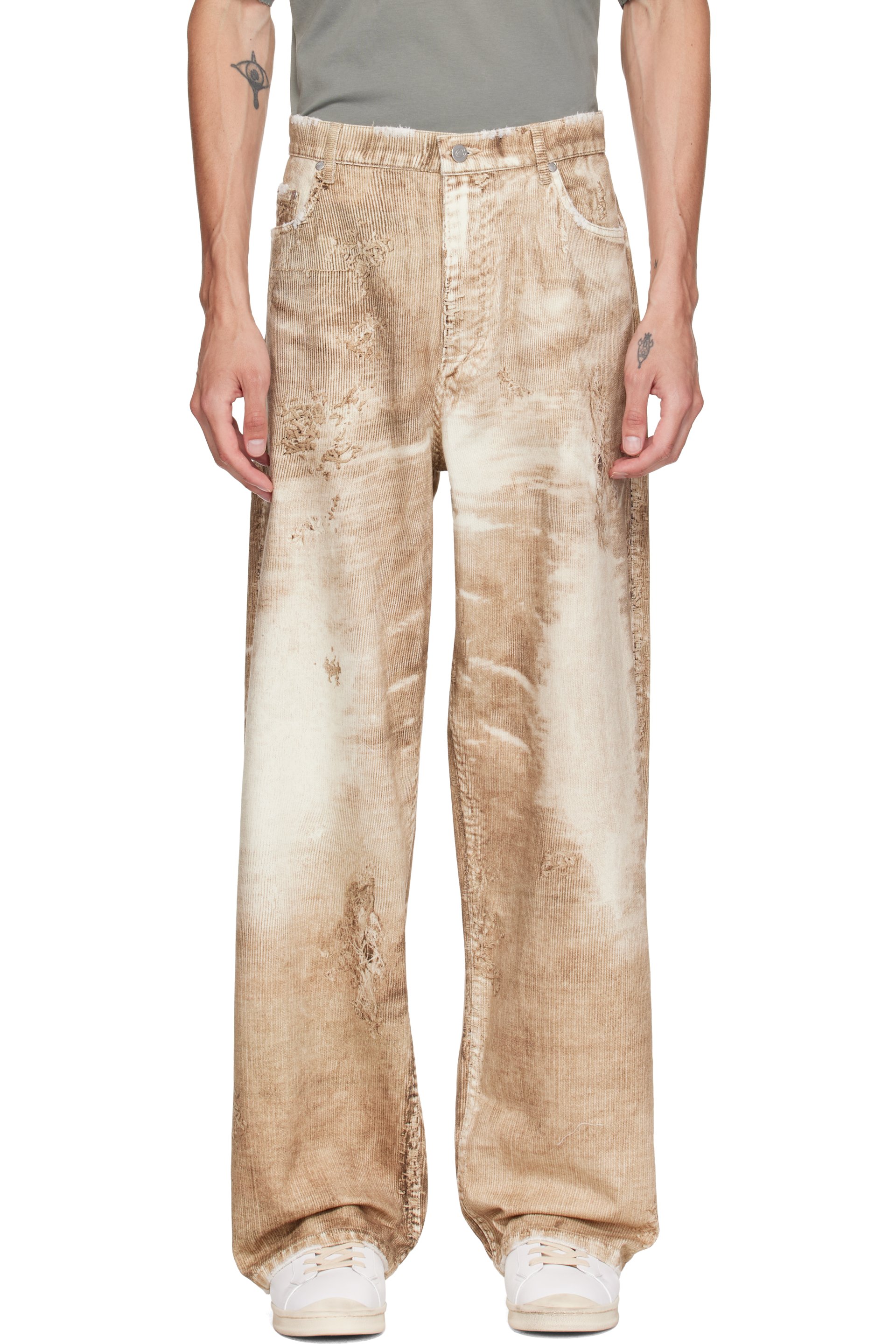 CAMPERLAB - Beige Corduroy Print Denim Loose Jeans