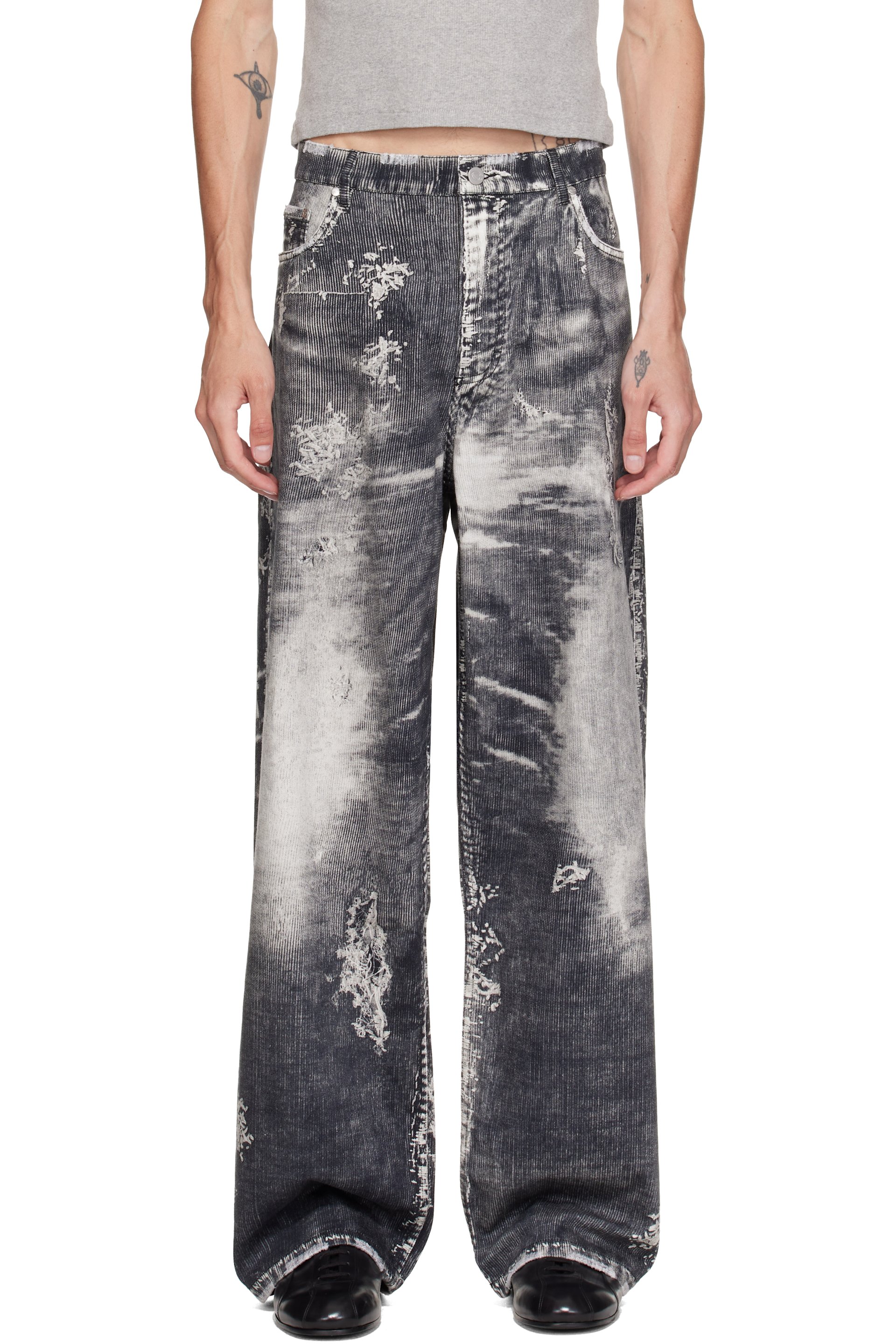 CAMPERLAB - Black Corduroy Print Denim Loose Pants