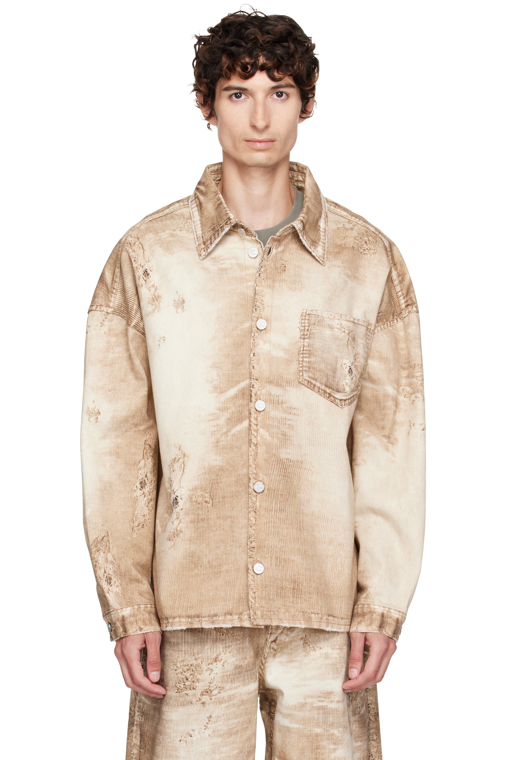 CAMPERLAB - Beige Corduroy Print Denim Shirt