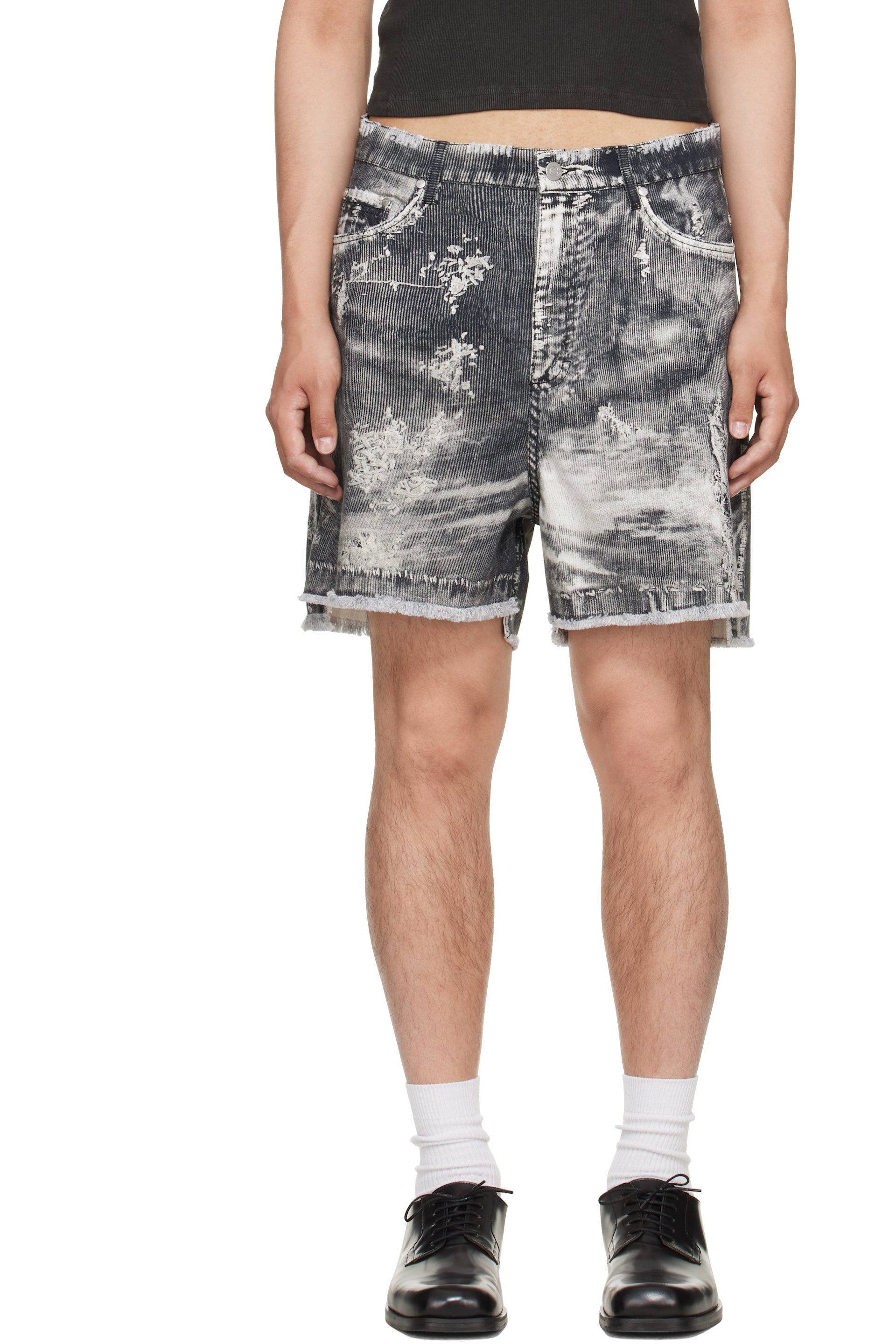 CAMPERLAB - Black Corduroy Print Cutoff Shorts
