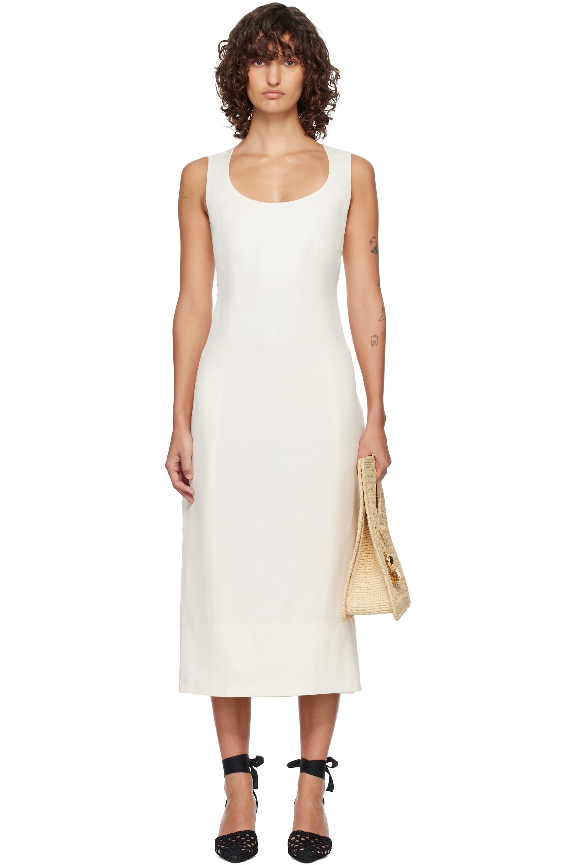 JACQUEMUS - Robe midi Tablier blanc cassé