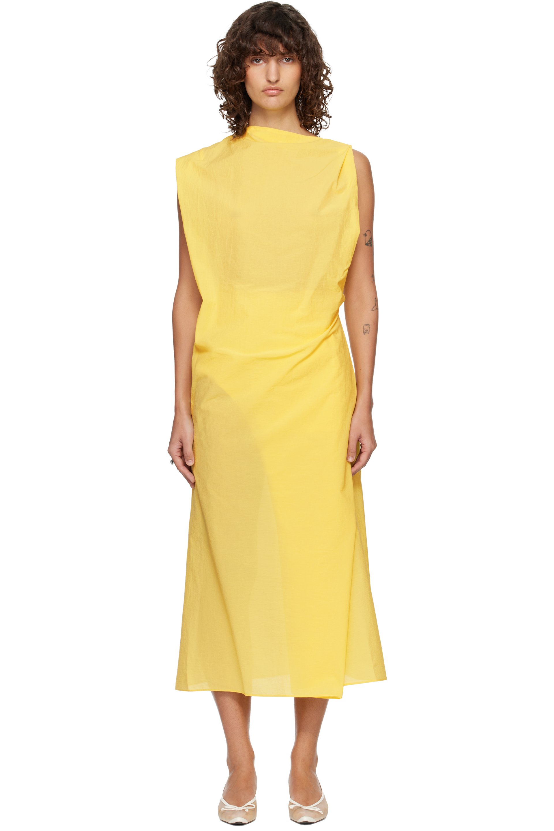 JACQUEMUS - Robe midi drapée jaune